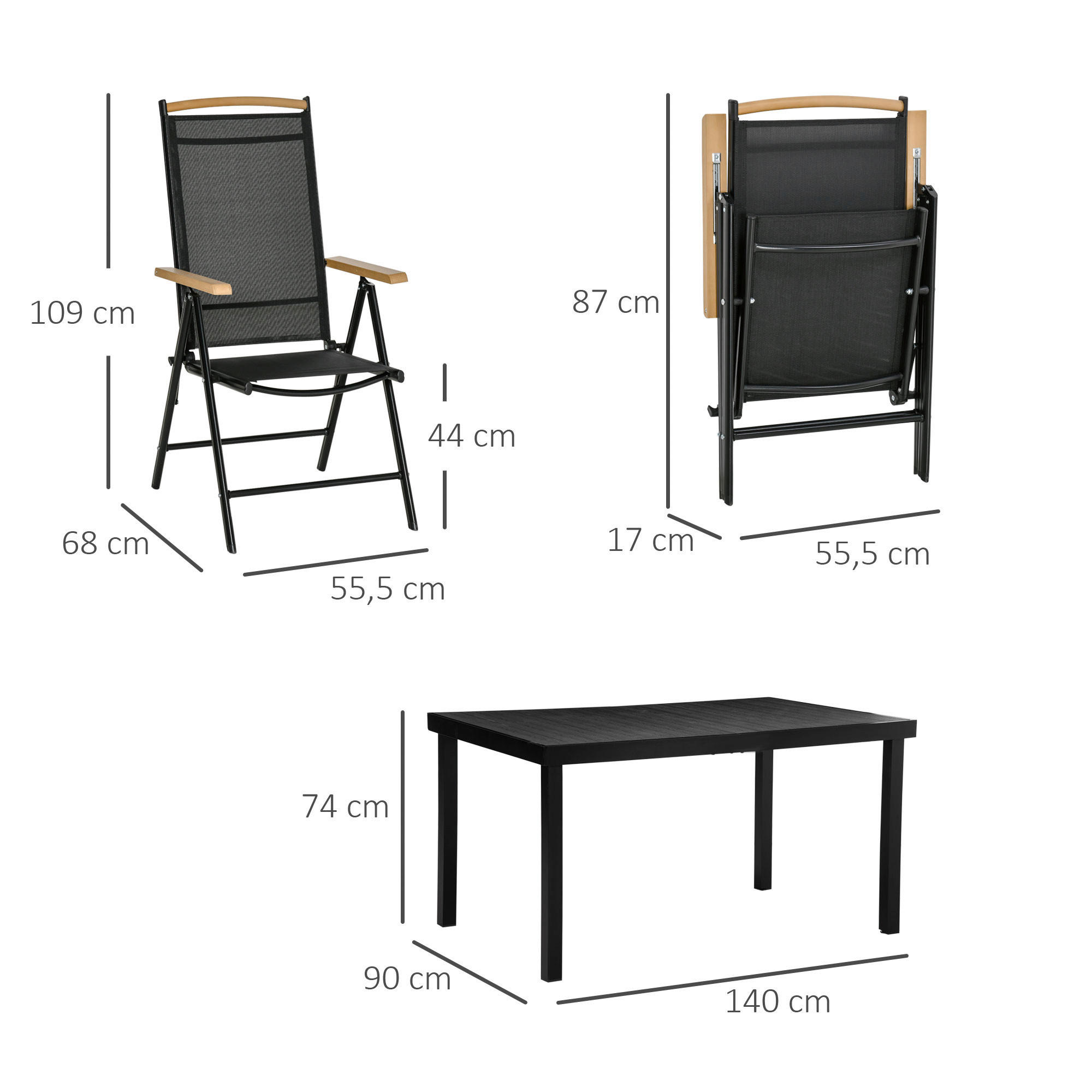 Outsunny Gartensitzgruppe schwarz Aluminium B/H/L: ca. 90x74x140 cm Gartensitzgruppe - schwarz (140,00/90,00/74,00cm) - Outsunny
