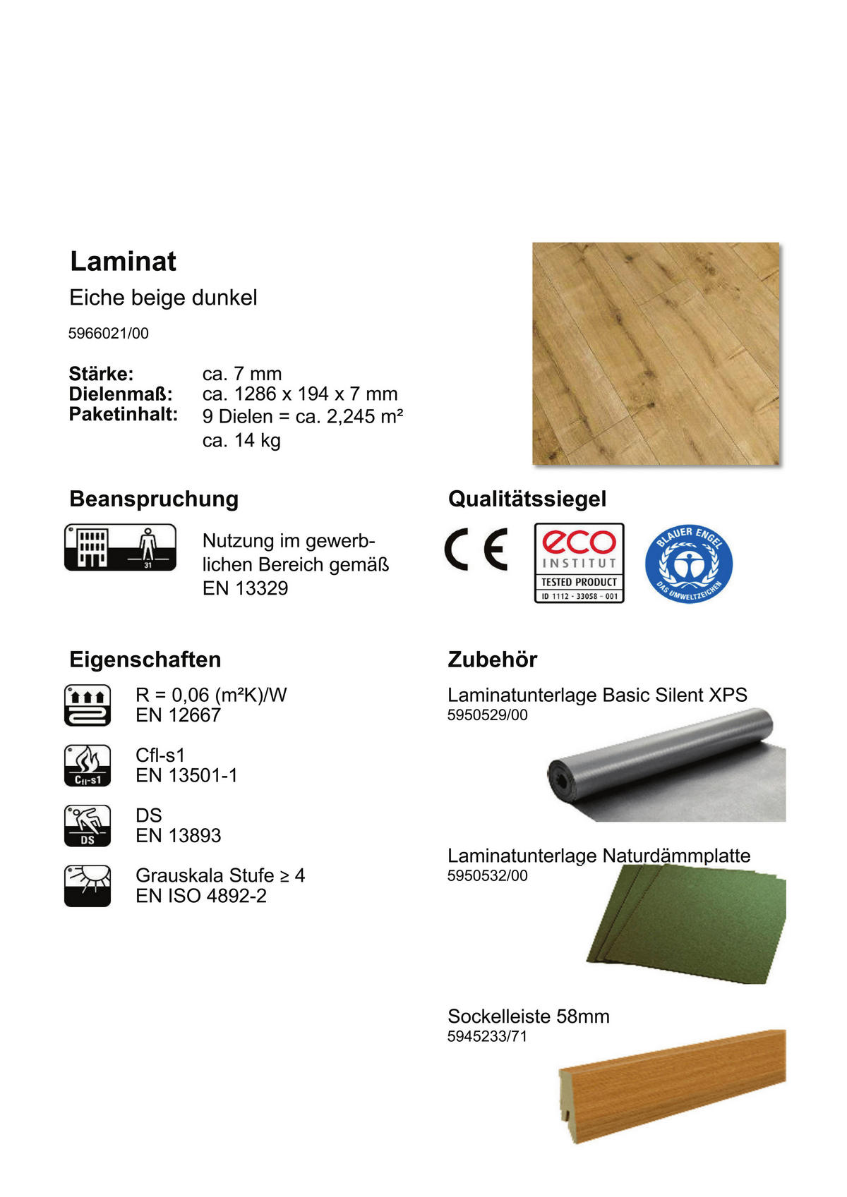 Laminatboden Eiche beige ca. 2,245 m² im Paket  B/L: ca. 19,4x128,6 cm pro Paket Eiche beige ca. 2,245 m² im Paket - beige (19,40/128,60cm)