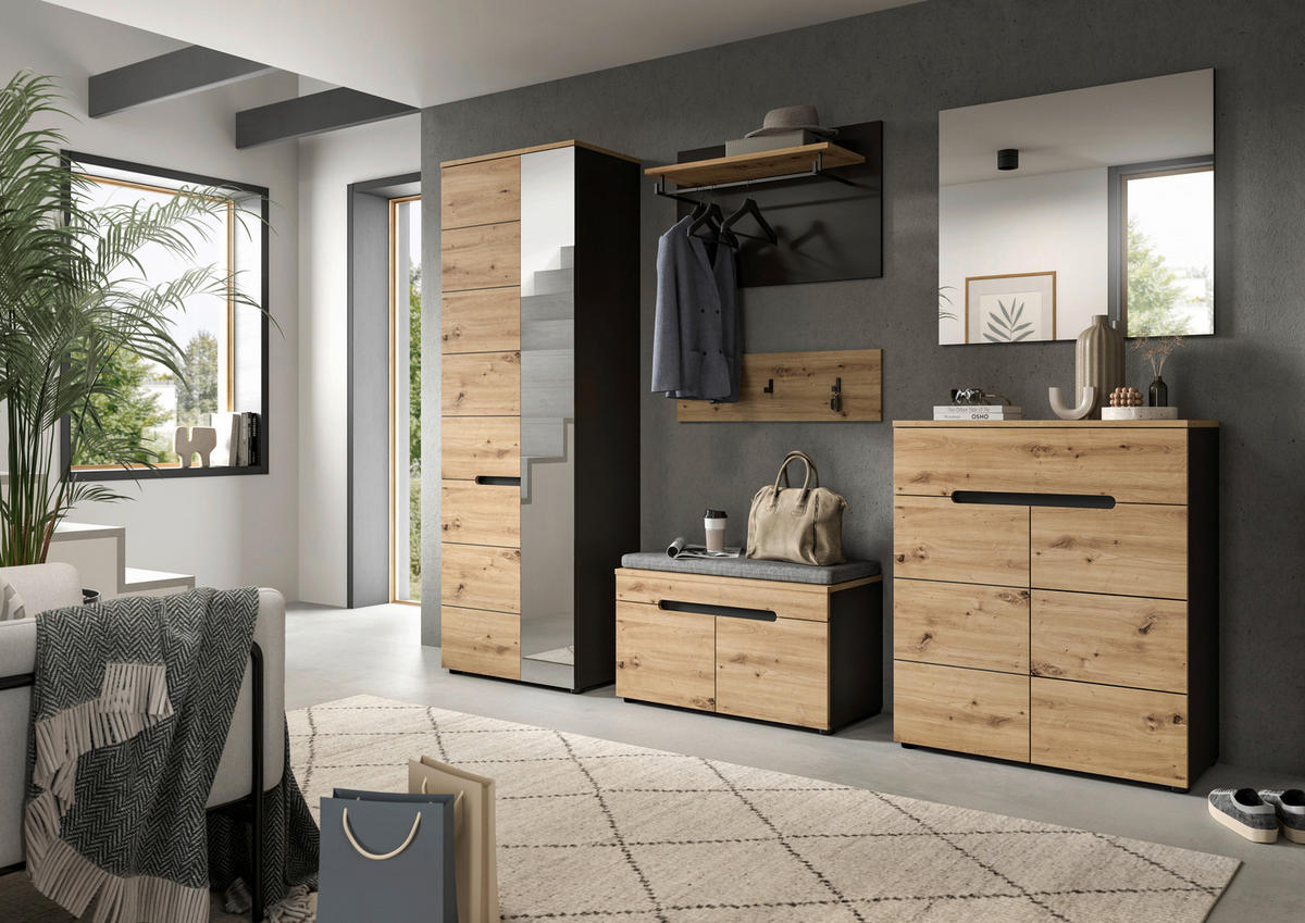 Sitzbank CANU edles Basaltgrau Nachbildung Eiche Artisan Nachbildung B/H/T: ca. 80x45x37 cm CANU - Eiche/edles Basaltgrau (80,00/45,00/37,00cm) - xonox.home
