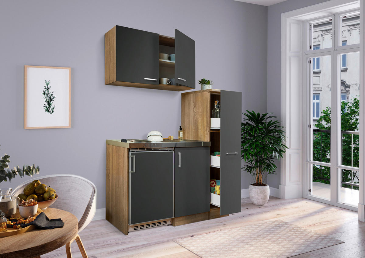 Respekta Miniküche 130 grau matt B/H/T: ca. 130x200x60 cm 130 - Eiche/grau (130,00/200,00/60,00cm) - Respekta