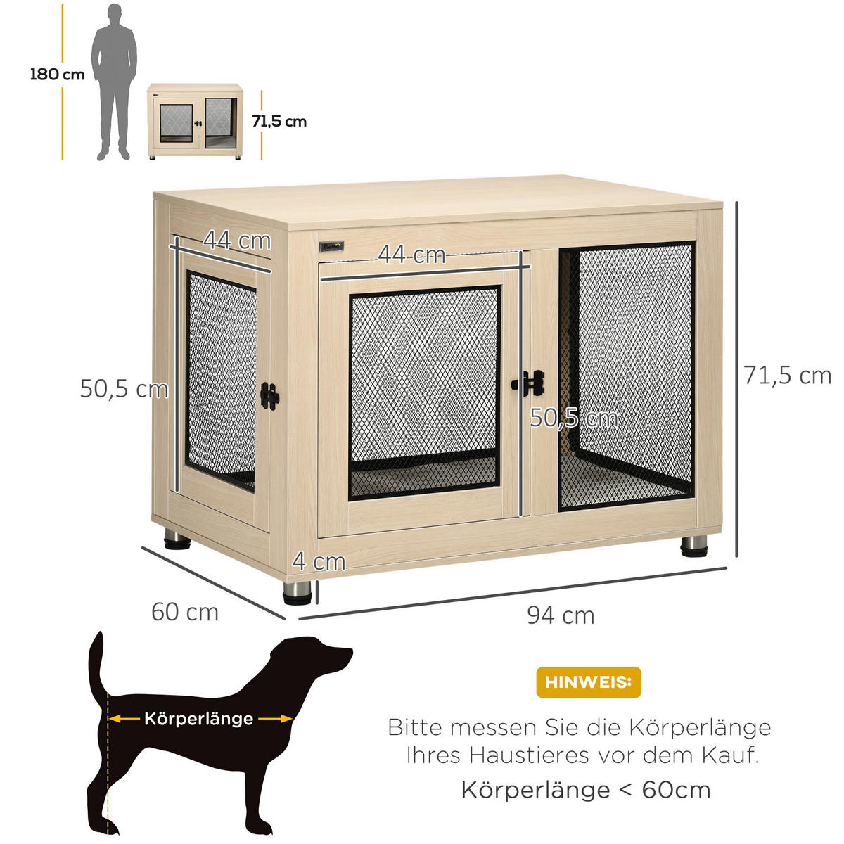 PawHut Hunde-Zubehör Eiche Polyester B/H/L: ca. 60x94x71,5 cm Hundekäfig - Eiche (71,50/60,00/94,00cm) - PawHut