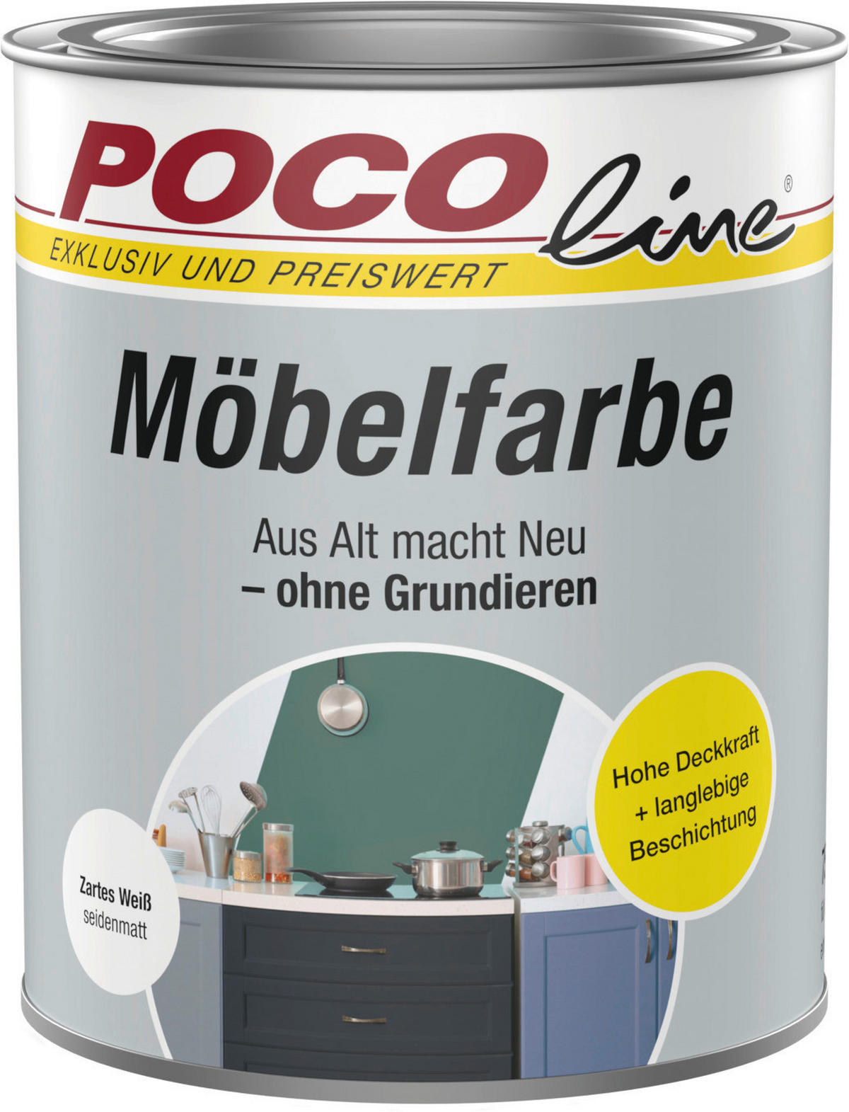 POCOline Buntlack zartes weiß ca. 0,75 l Möbelfarbe 750ml weiß - zartes weiß (750ml) - POCOline
