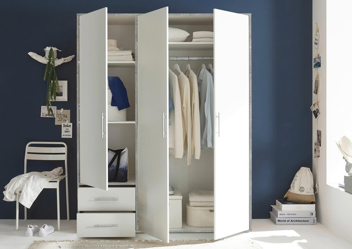 Kleiderschrank Valencia  B/H/T: ca. 155x195x60 cm Valencia - Beton/weiß (155,00/195,00/60,00cm)