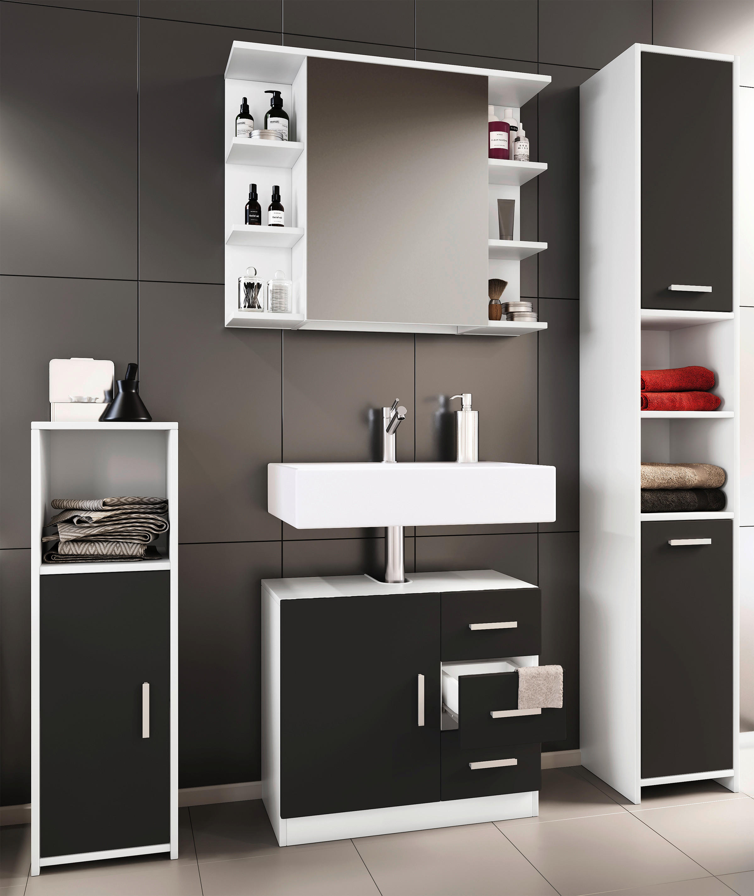 Badezimmer-Set Zalo schwarz B/H/T: ca. 63x56x30 cm Zalo - schwarz (63,00/56,00/30,00cm) - VCM Möbel