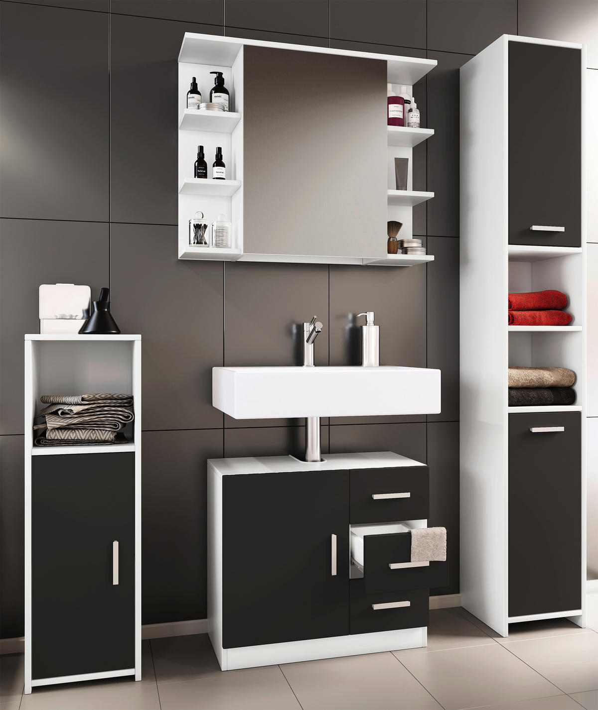 Badezimmer-Set Zalo schwarz B/H/T: ca. 63x56x30 cm Zalo - schwarz (63,00/56,00/30,00cm) - VCM Möbel