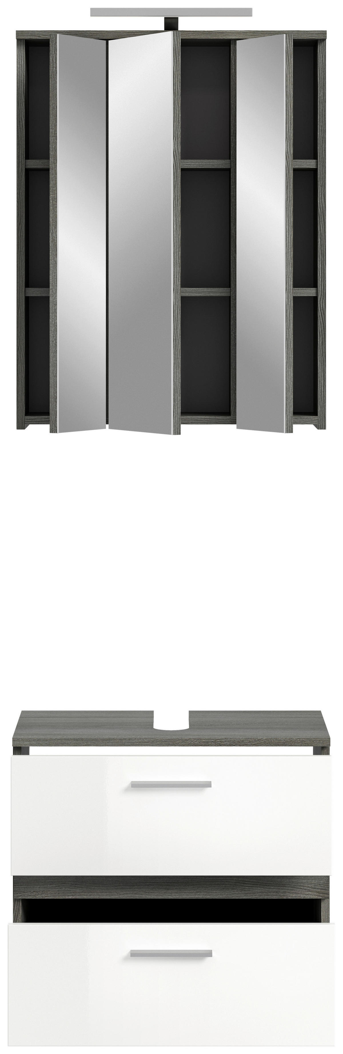 Badezimmer-Set BLAKE Rauchsilber Nachbildung weiß Hochglanz B/H/T: ca. 60x191x34 cm BLAKE - weiß (60,00/191,00/34,00cm) - xonox.home