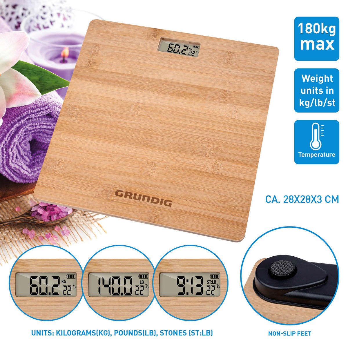 Grundig Personenwaage natur Bambus B/L: ca. 28x28 cm Digitale_Personenwaage - natur (28,00/28,00cm) - Grundig