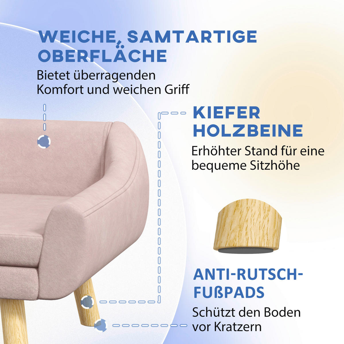 PawHut Hunde-Zubehör rosa Kiefer B/H/L: ca. 58,5x102x42,5 cm Hundesofa - rosa (42,50/58,50/102,00cm) - PawHut