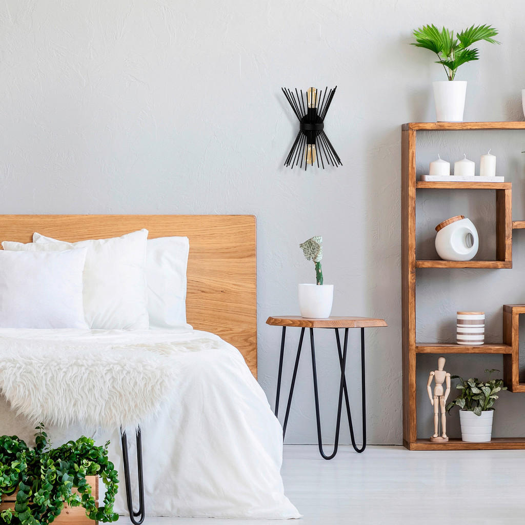 Thumbnail - Opviq Wandleuchte Kirpi schwarz Metall B/H/T/L/D: ca. 16x33x16x23x12 cm E27 2 Brennstellen