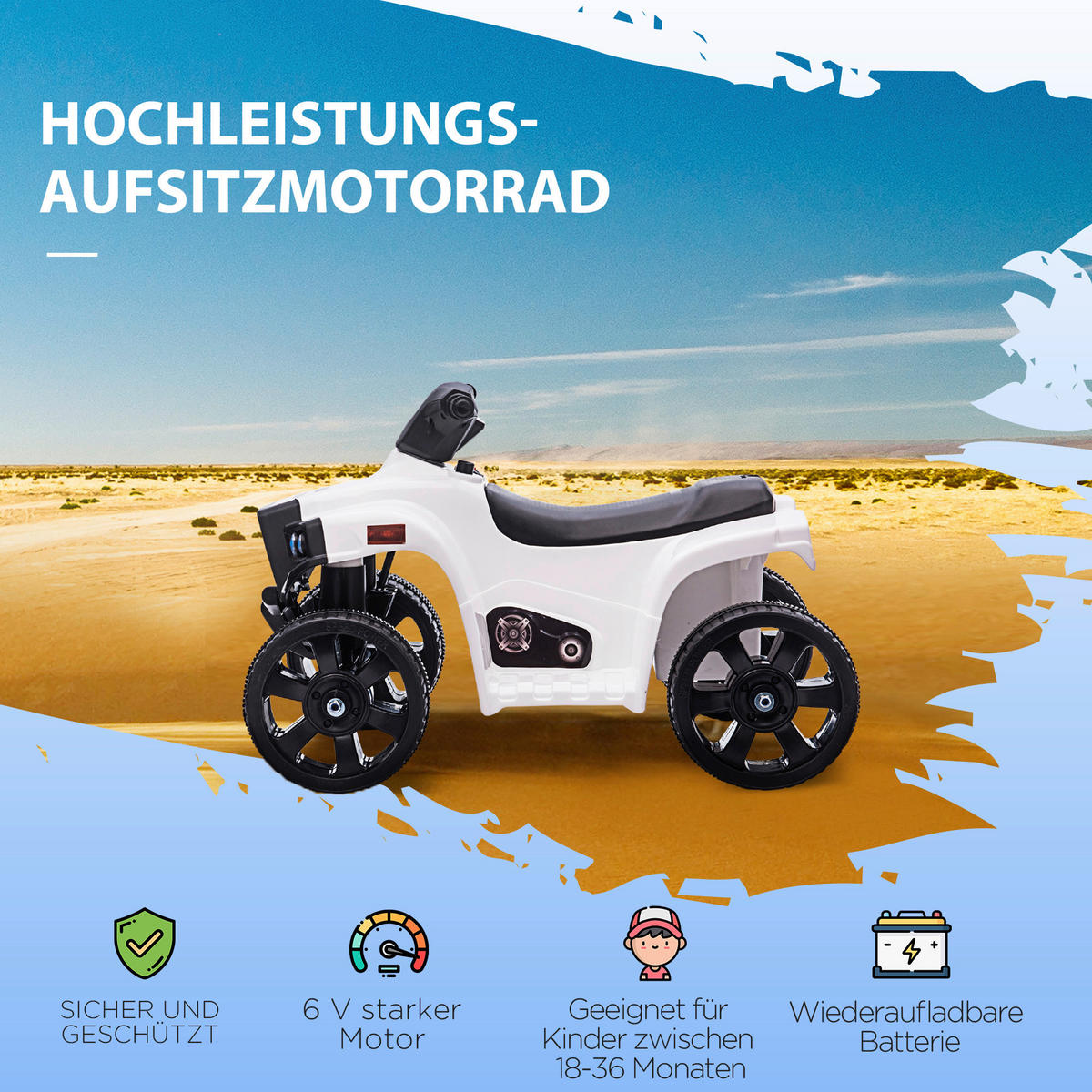 HOMCOM Kinder-Elektroquad schwarz B/H/L: ca. 65x43x40 cm Kinder-Elektroquad - weiß/schwarz (40,00/65,00/43,00cm) - HOMCOM