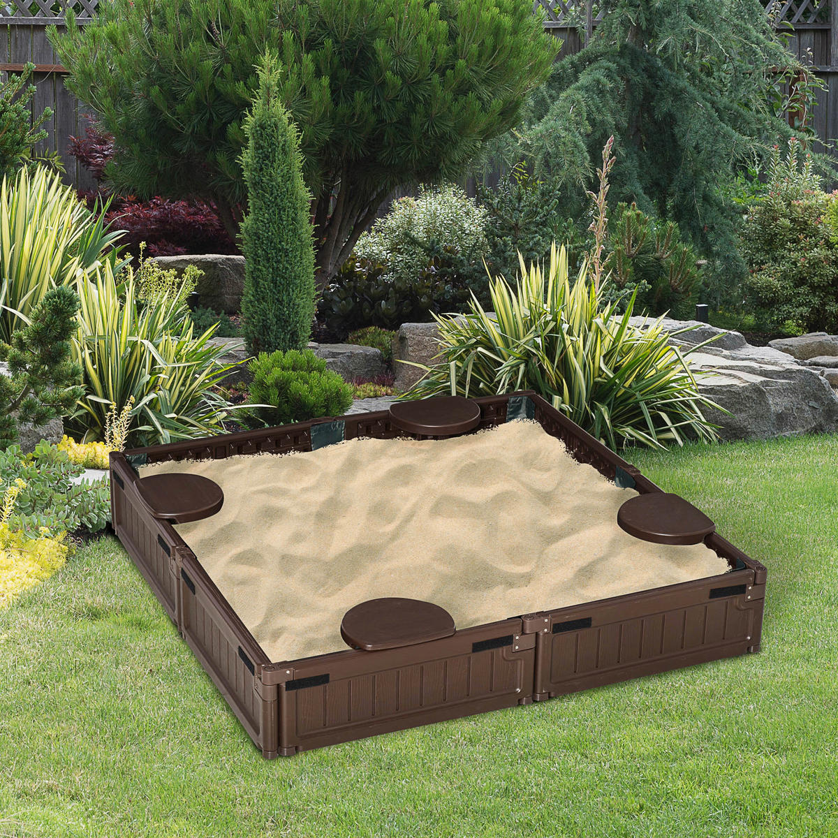 Outsunny Sandkasten braun B/H/L: ca. 123x21x123 cm Sandkasten - braun (123,00/123,00/21,00cm) - Outsunny
