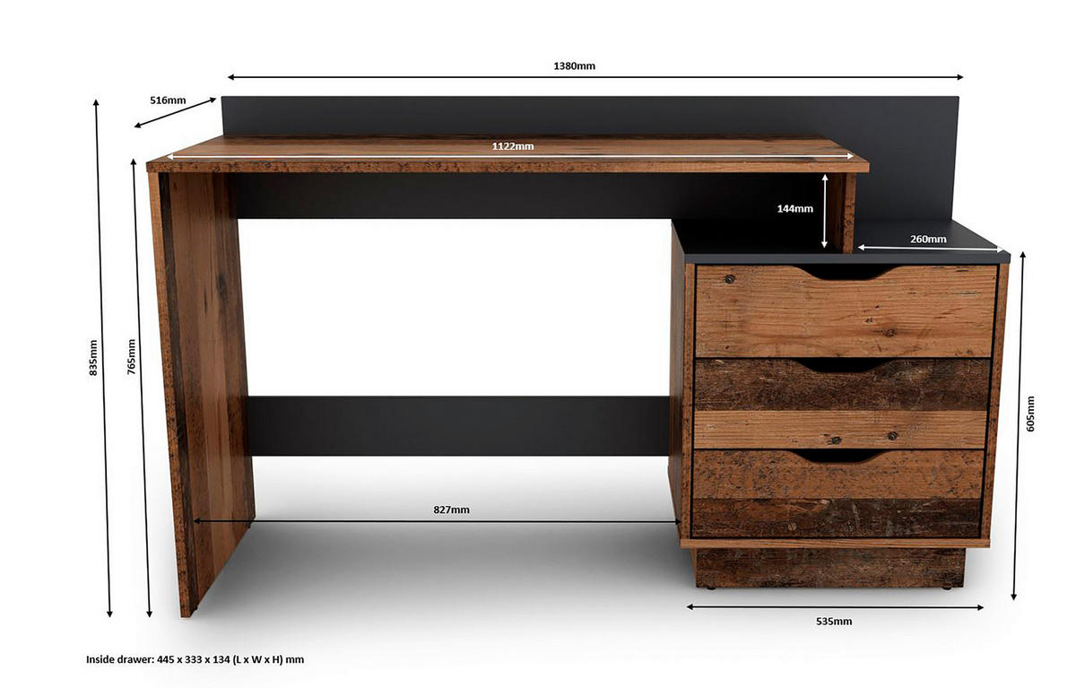 Schreibtisch BELFAST Eiche Old Wood Nachbildung anthrazit B/H/T: ca. 138x83,5x51,5 cm BELFAST - Eiche/anthrazit (138,00/83,50/51,50cm) - byLIVING