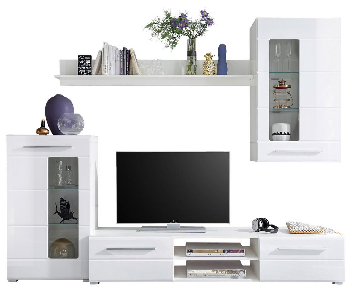 Wohnwand Enrique weiß Hochglanz B/H/T: ca. 240x190x42 cm Enrique - weiß (240,00/190,00/42,00cm)