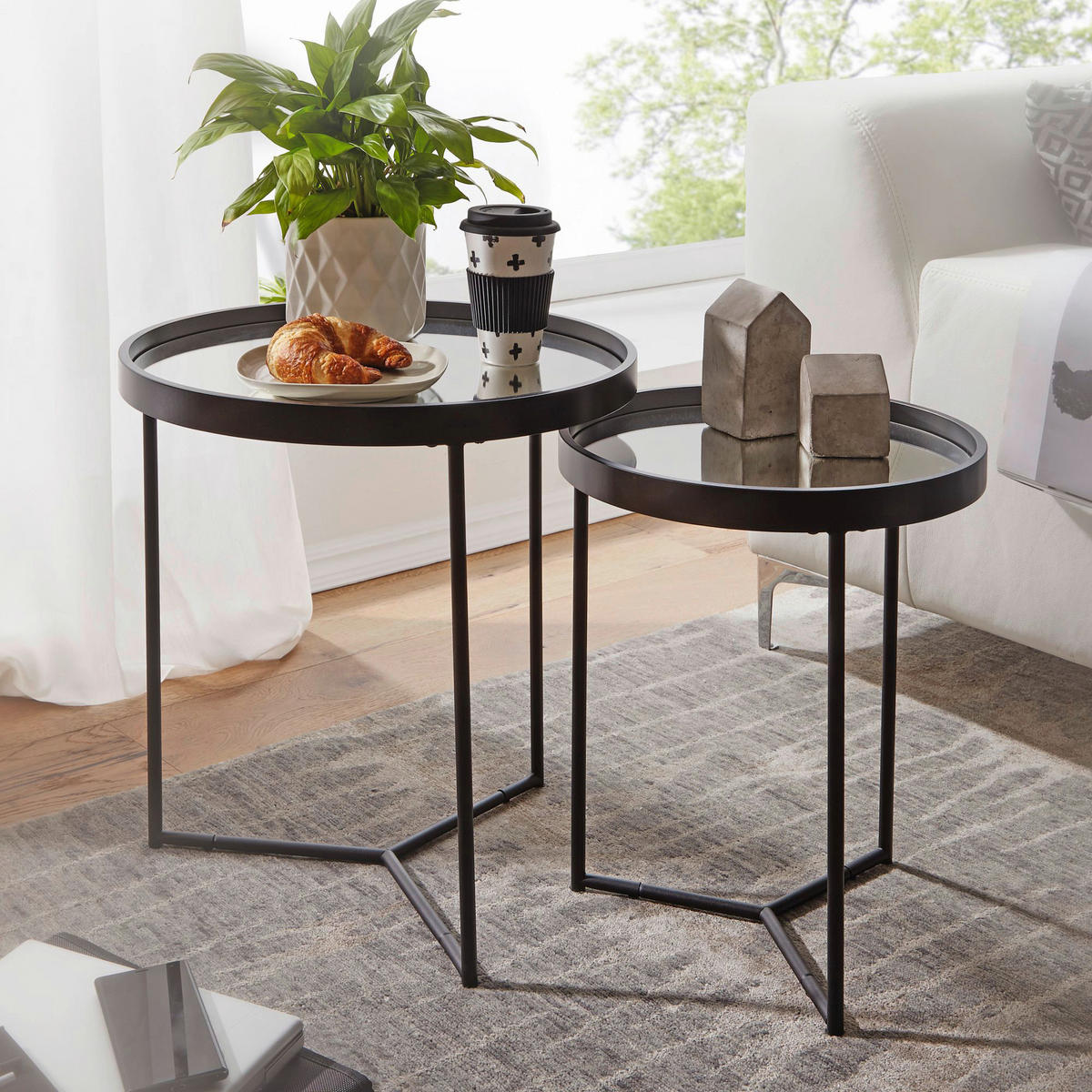 Beistelltisch 2er-Set schwarz 2er-Set - schwarz - Wohnling