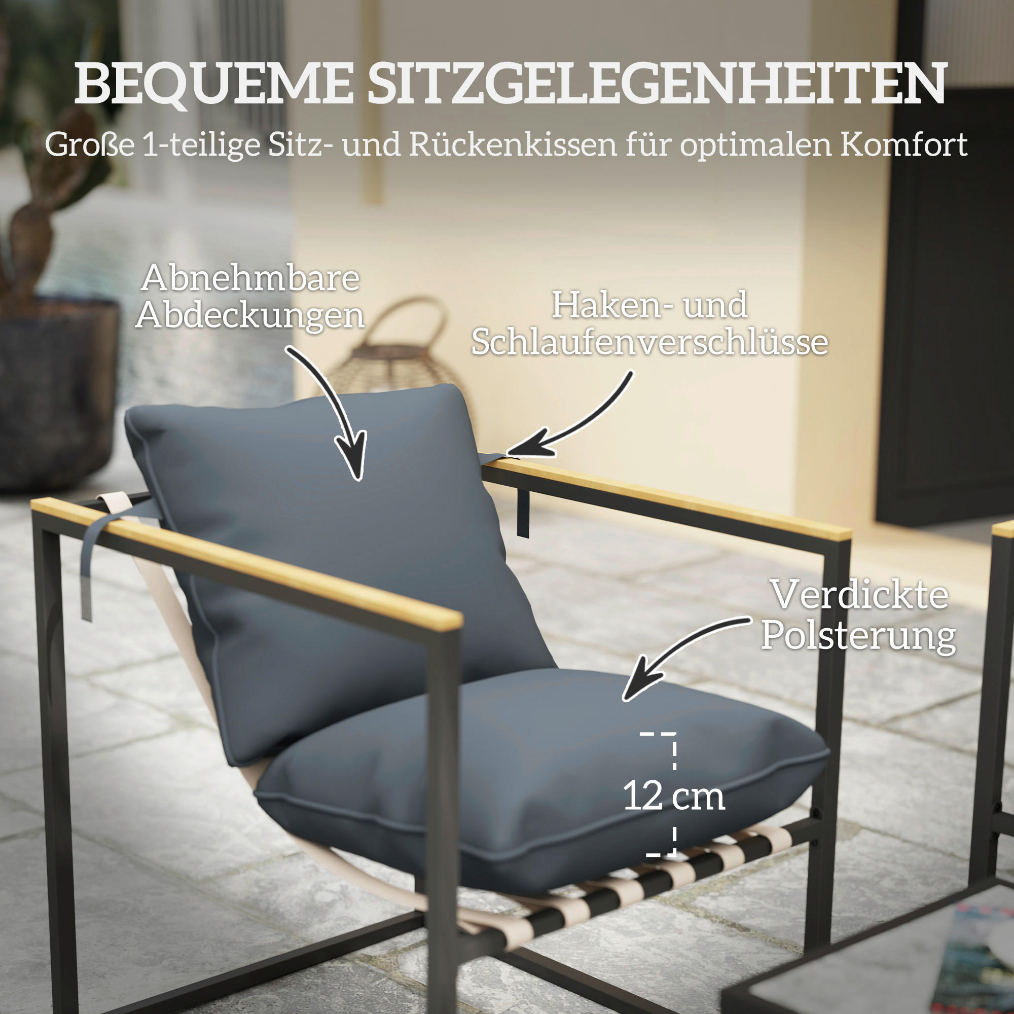 Thumbnail - Outsunny Gartenmöbel-Set grau Polyester B/H/L: ca. 70x67x114 cm