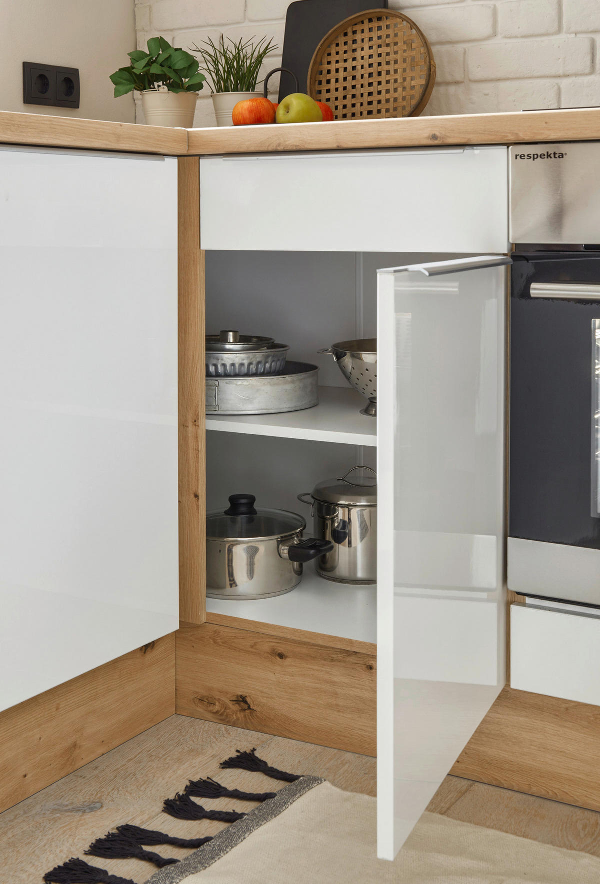 Respekta Winkelküche Marleen weiß Hochglanz B/H/T: ca. 250x211x170 cm Marleen - Eiche/weiß (250,00/211,00/170,00cm) - Respekta