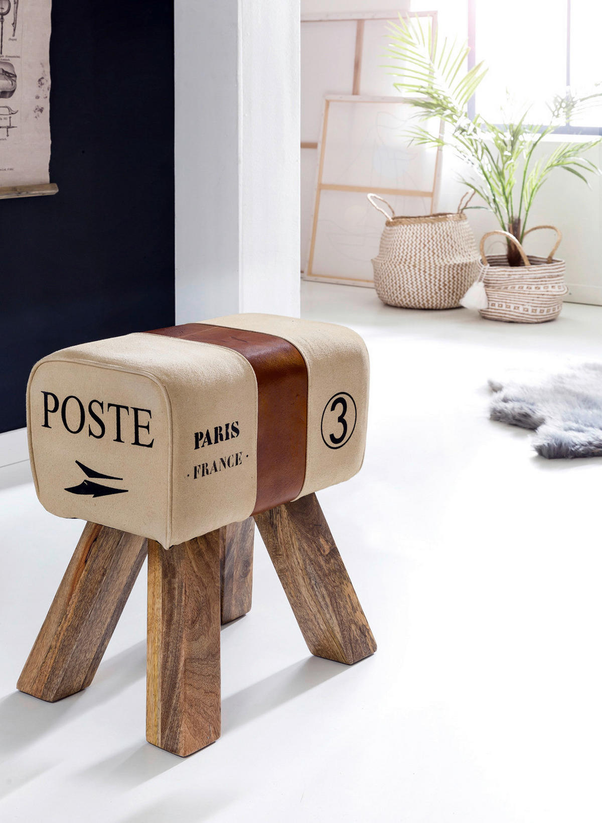 Wohnling Sitzhocker beige B/H/T: ca. 40x47x30 cm Sitzhocker - beige (40,00/47,00/30,00cm) - Wohnling