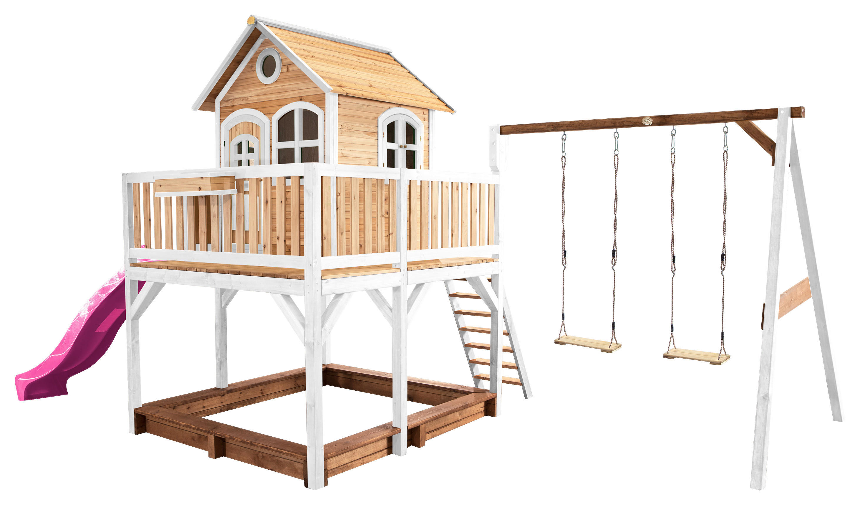AXI Spielhaus Liam braun B/H/L: ca. 613x291x277 cm Liam - braun/lila (277,00/613,00/291,00cm) - AXI