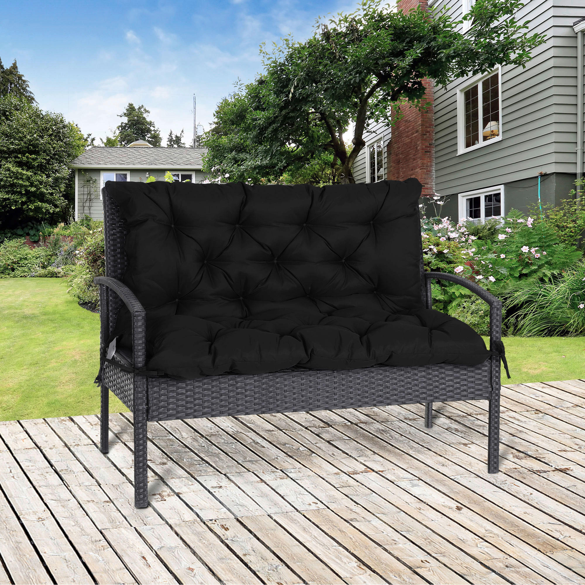 Outsunny Bankauflage schwarz Schaumstoff B/H/L: ca. 98x8x100 cm Bankauflage - schwarz (100,00/98,00/8,00cm) - Outsunny