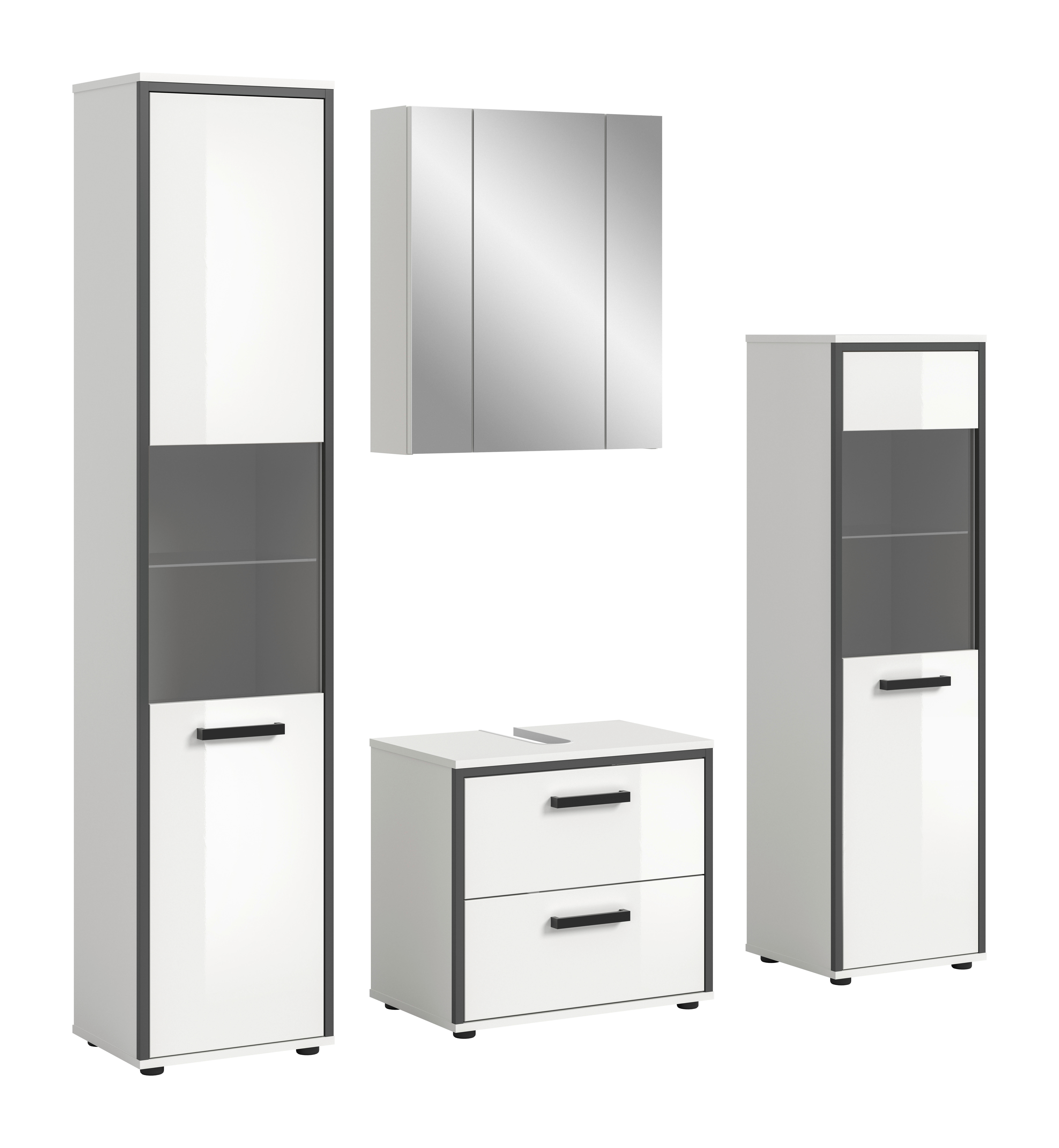 Badblock KOJAK weiß Hochglanz anthrazit grau B/H/T: ca. 171x188x37 cm KOJAK - weiß/anthrazit (171,00/188,00/37,00cm) - xonox.home