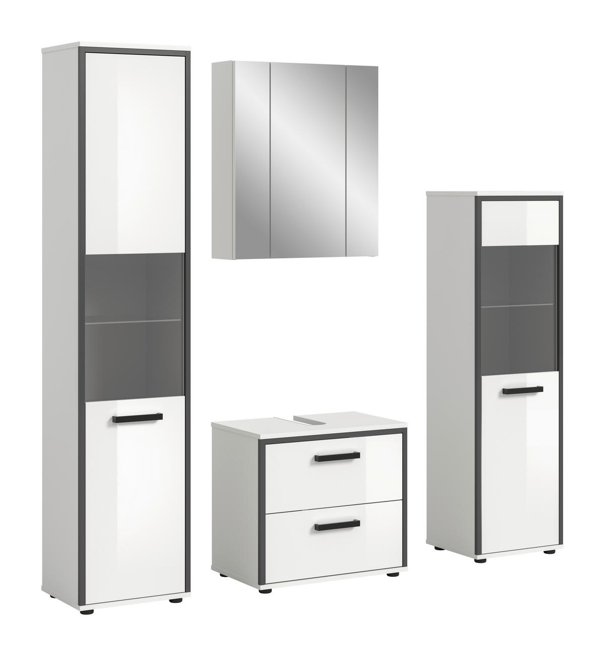 Badblock KOJAK weiß Hochglanz anthrazit grau B/H/T: ca. 171x188x37 cm KOJAK - weiß/anthrazit (171,00/188,00/37,00cm) - xonox.home