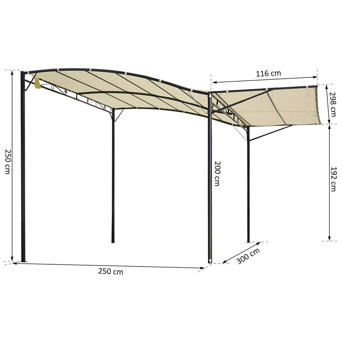 Outsunny Pavillon schwarz Stahl B/H/L: ca. 250x250x300 cm Pavillon - creme/schwarz (300,00/250,00/250,00cm) - Outsunny