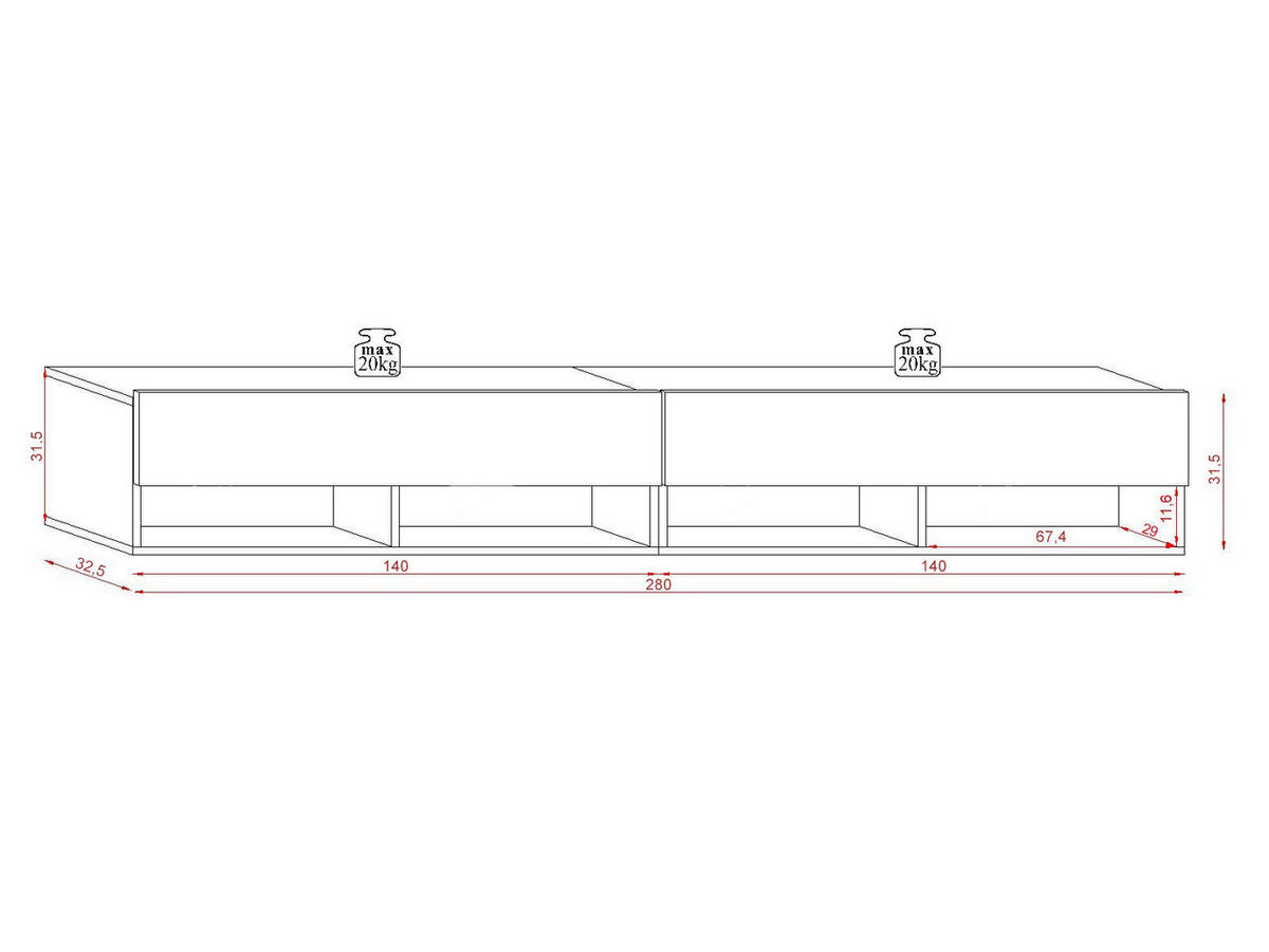 TV-Lowboard TV LOWBOARD DERBY 280 Eiche Wotan Nachbildung weiß glänzend B/H/T: ca. 280x32,5x31,5 cm TV LOWBOARD DERBY 280 - Eiche/weiß (280,00/32,50/31,50cm) - WIPMEB