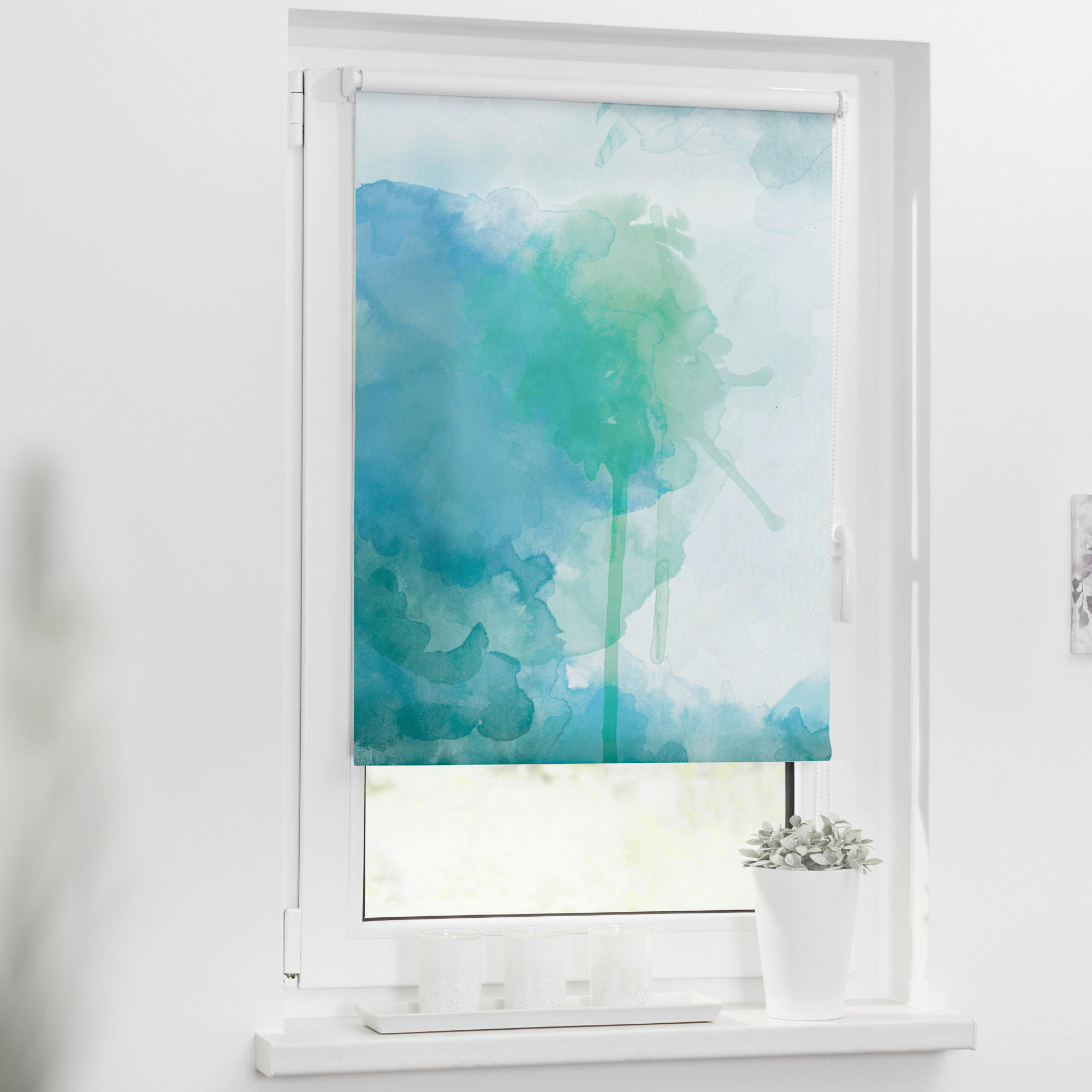 LICHTBLICK Rollo Aquarell blau B/L: ca. 70x150 cm Aquarell - blau/grün (70,00/150,00cm) - LICHTBLICK