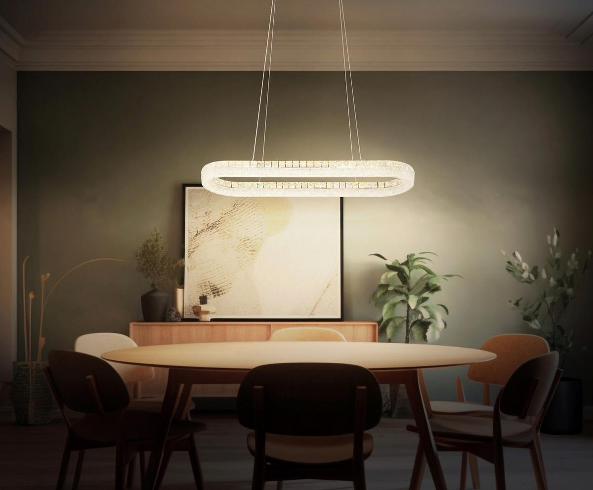 GLOBO Hängeleuchte klar Chrom Glas Metall Acryl B/H/L: ca. 31,5x120x100,1 cm 1.0 Brennstellen Laurel - klar/Chrom (100,10/31,50/120,00cm) - GLOBO