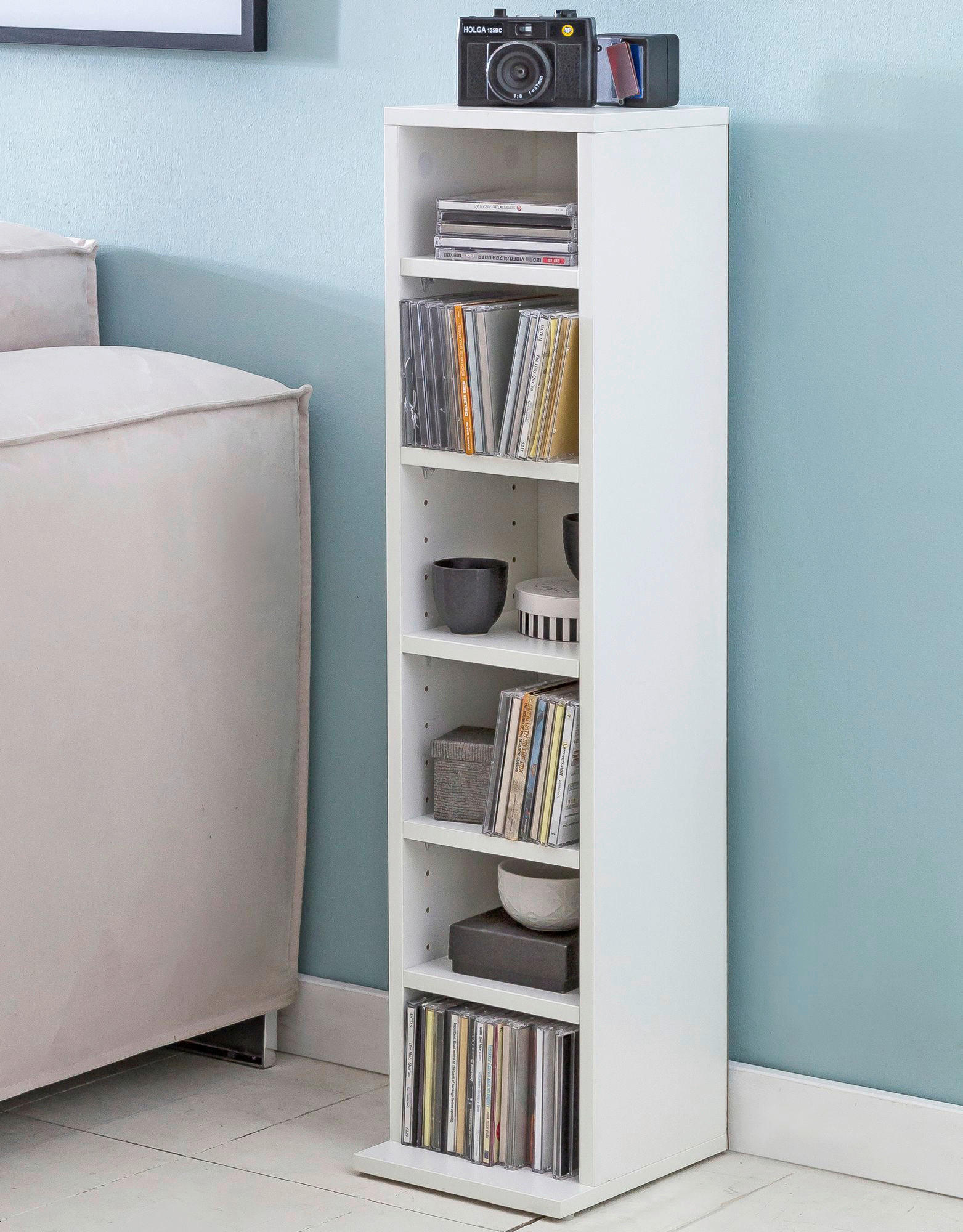 CD Regal weiß B/H/T: ca. 21x90x20 cm CD-Regal - weiß (21,00/90,00/20,00cm) - Wohnling