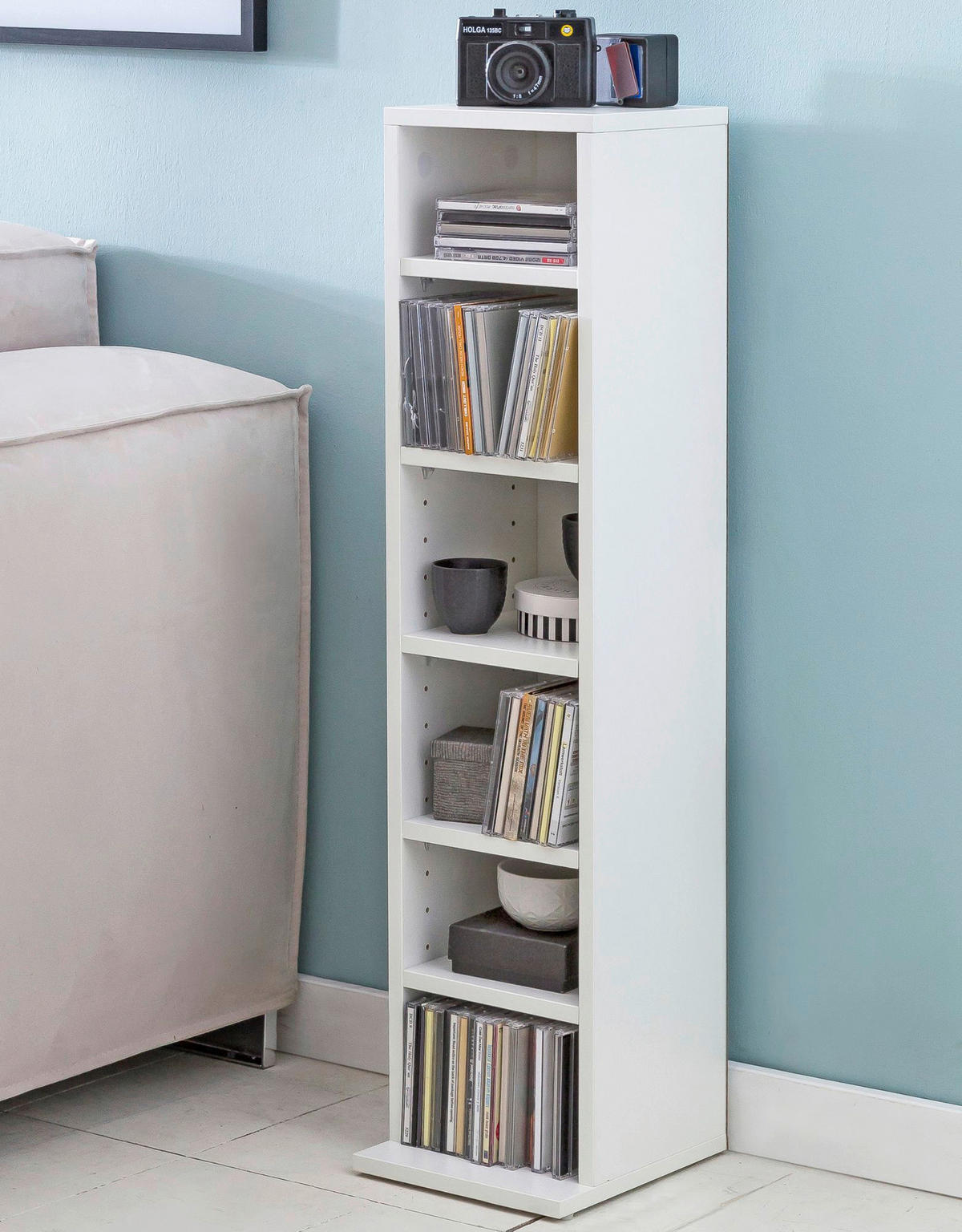 CD Regal weiß B/H/T: ca. 21x90x20 cm CD-Regal - weiß (21,00/90,00/20,00cm) - Wohnling