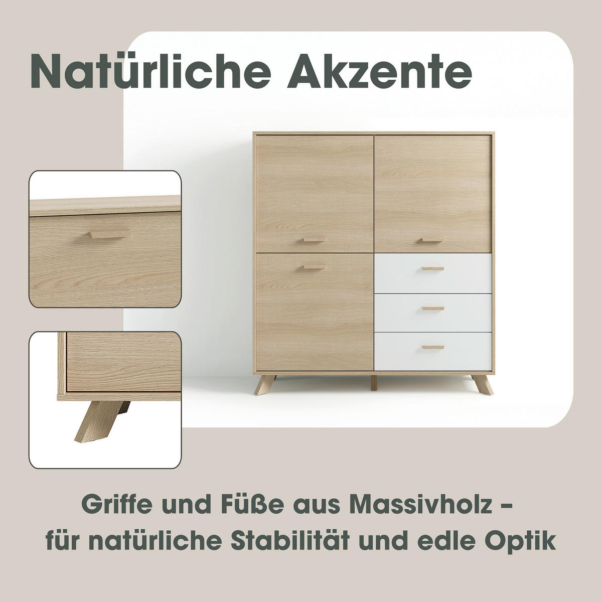 Highboard BASTIAN Eiche weiß B/H/T: ca. 120x131x36,5 cm BASTIAN - Eiche/weiß (120,00/131,00/36,50cm) - byLIVING
