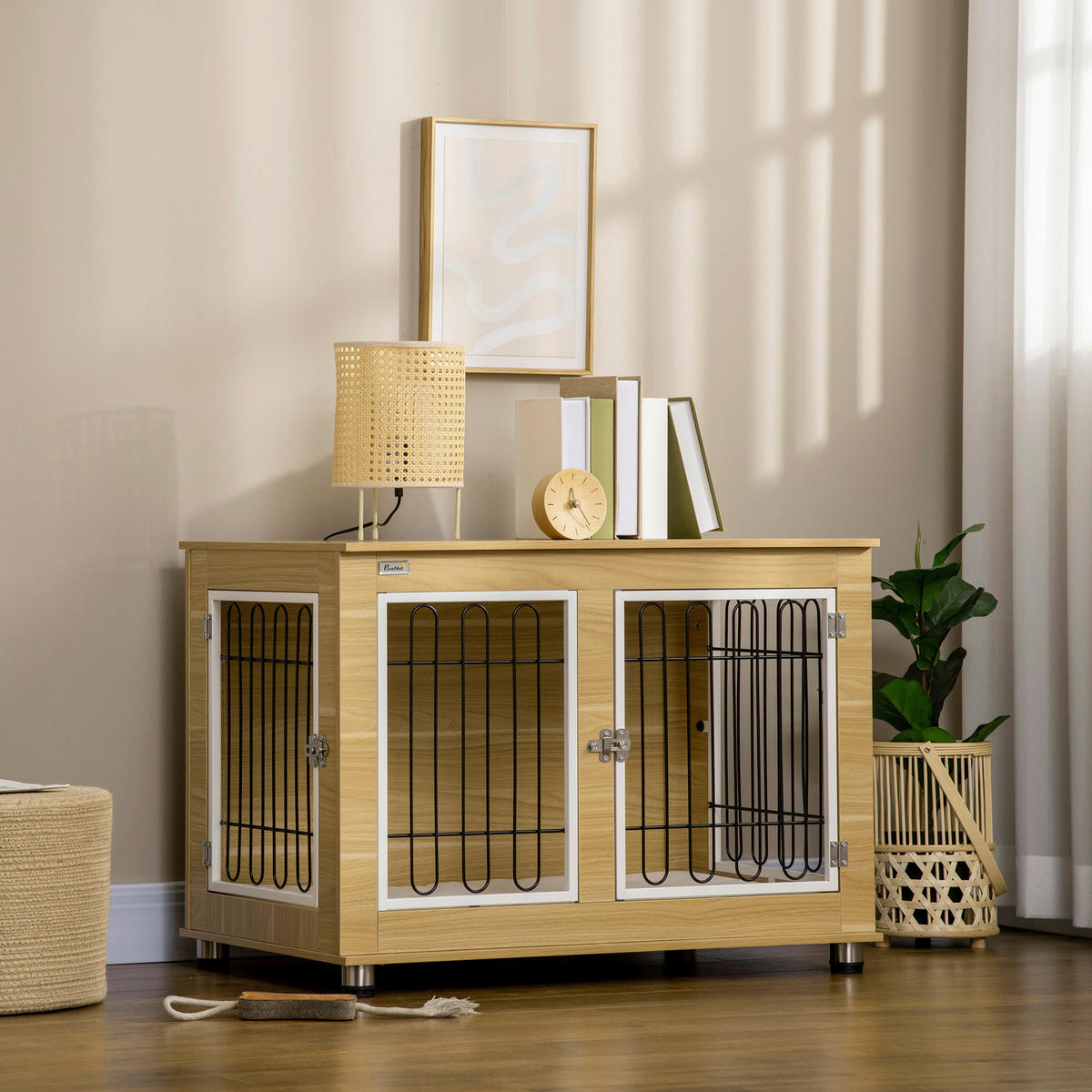 PawHut Hunde-Zubehör Eiche Polypropylen B/H/L: ca. 58x90x65 cm Hundekäfig - Eiche (65,00/58,00/90,00cm) - PawHut