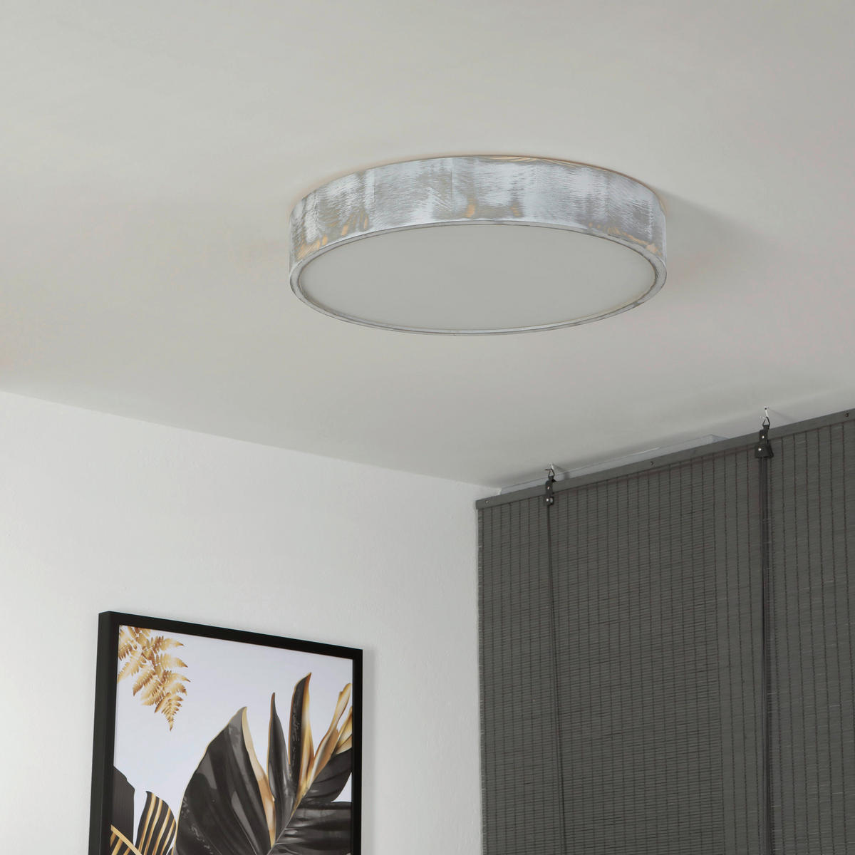 Lamkur Deckenleuchte weiß hellbraun Holz Glas B/H/L: ca. 48,5x12x48,5 cm 3 Brennstellen Eveline - weiß/hellbraun (48,50/48,50/12,00cm) - Lamkur