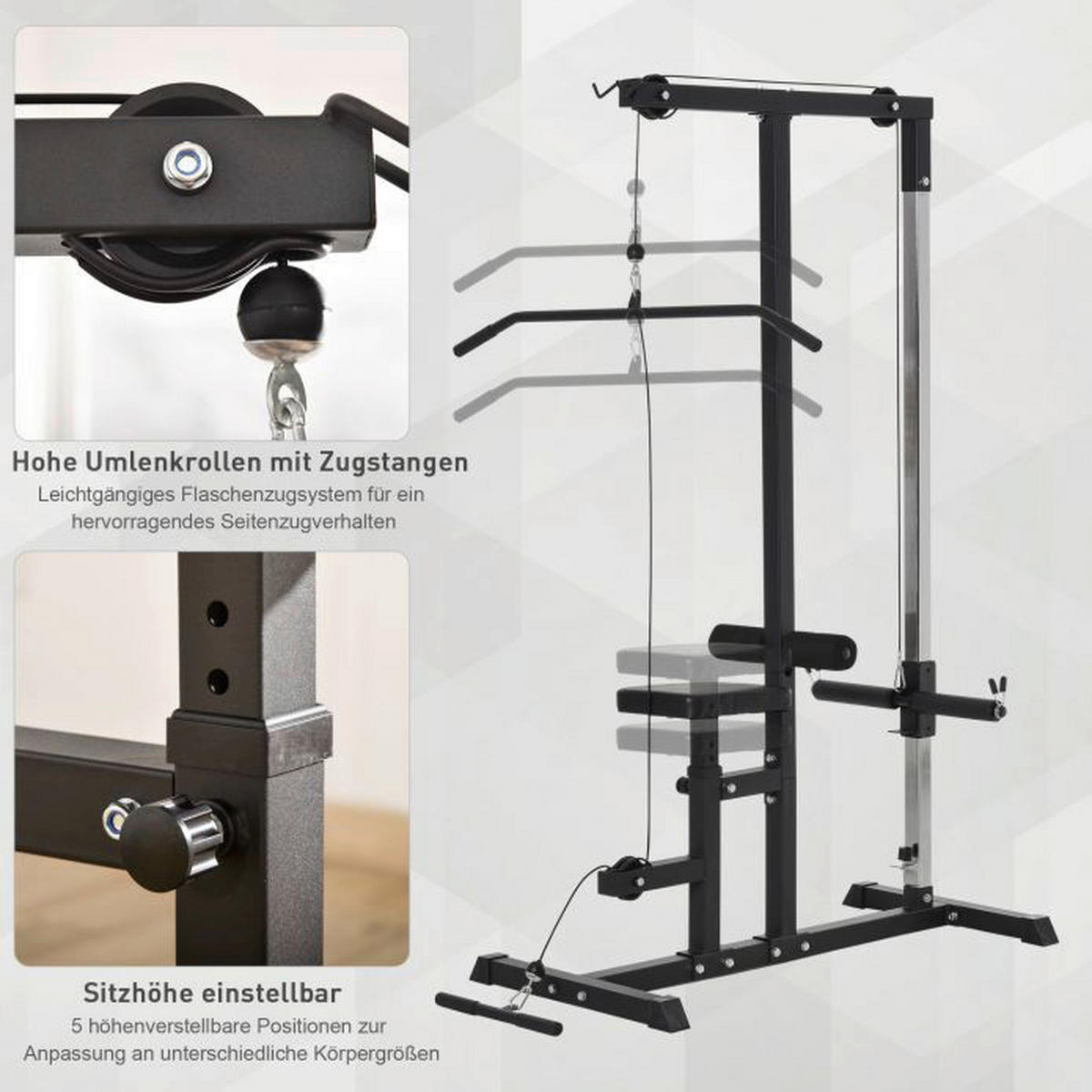 HOMCOM Kraftstation schwarz Stahl B/H/T: ca. 107x190x120 cm Kraftstation - schwarz (107,00/190,00/120,00cm) - HOMCOM