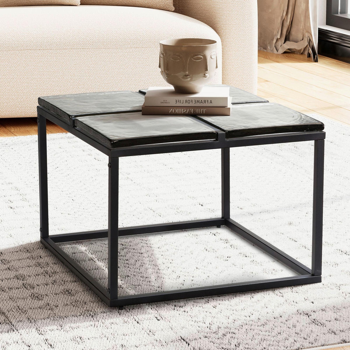 Couchtisch klar schwarz B/H/T: ca. 58x43,5x58 cm Couchtisch - klar/schwarz (58,00/43,50/58,00cm) - Wohnling
