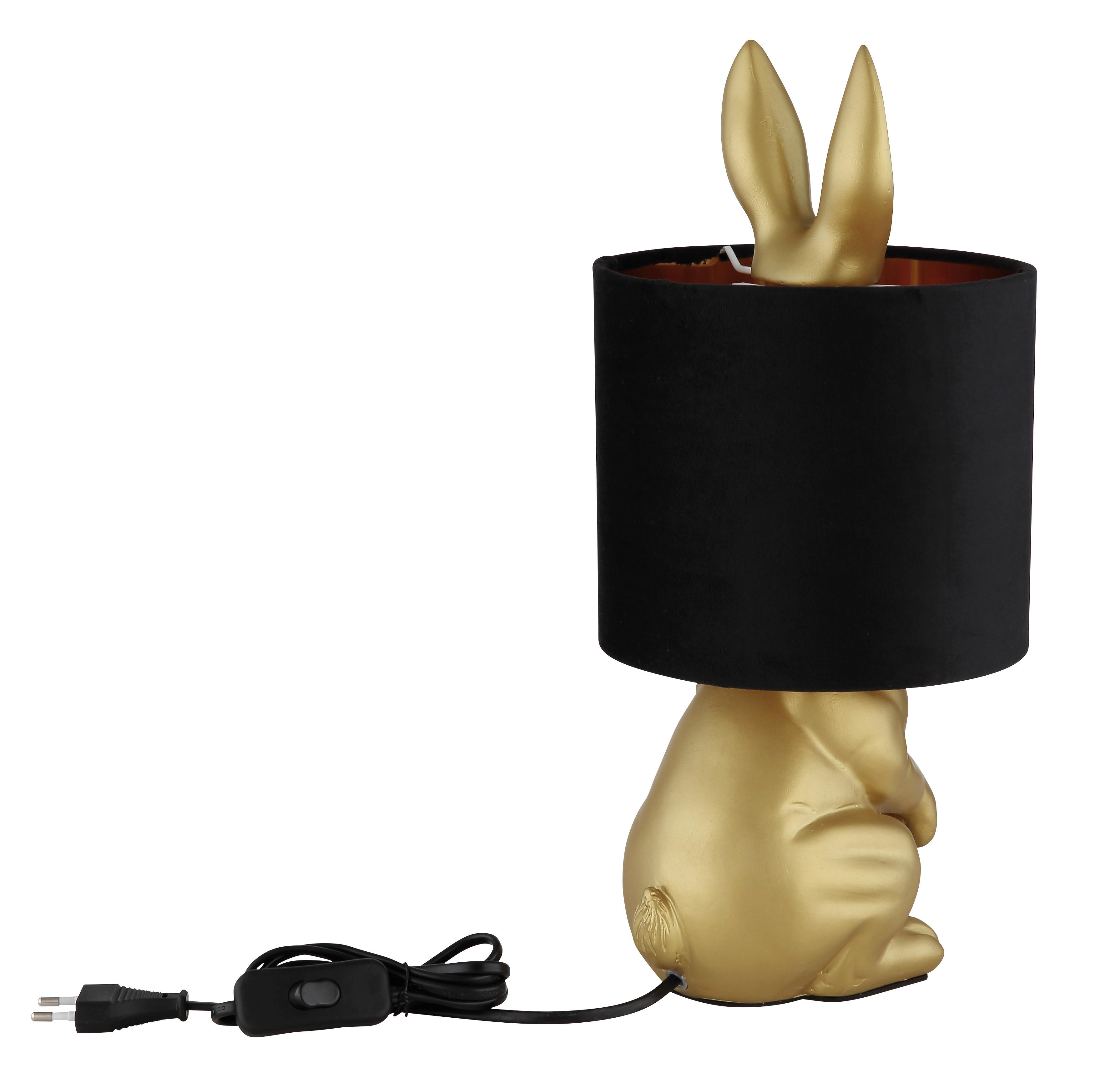 GLOBO Tischleuchte schwarz gold Samt Kunststoff H/D: ca. 41x18 cm E27 1 Brennstellen RABBIT - gold/schwarz (18,00/41,00cm) - GLOBO