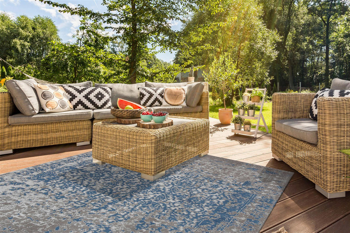 Kayoom Flachgewebeteppich Sunny 310 beige B/L: ca. 80x150 cm Sunny 310 - blau/beige (80,00/150,00cm) - Kayoom