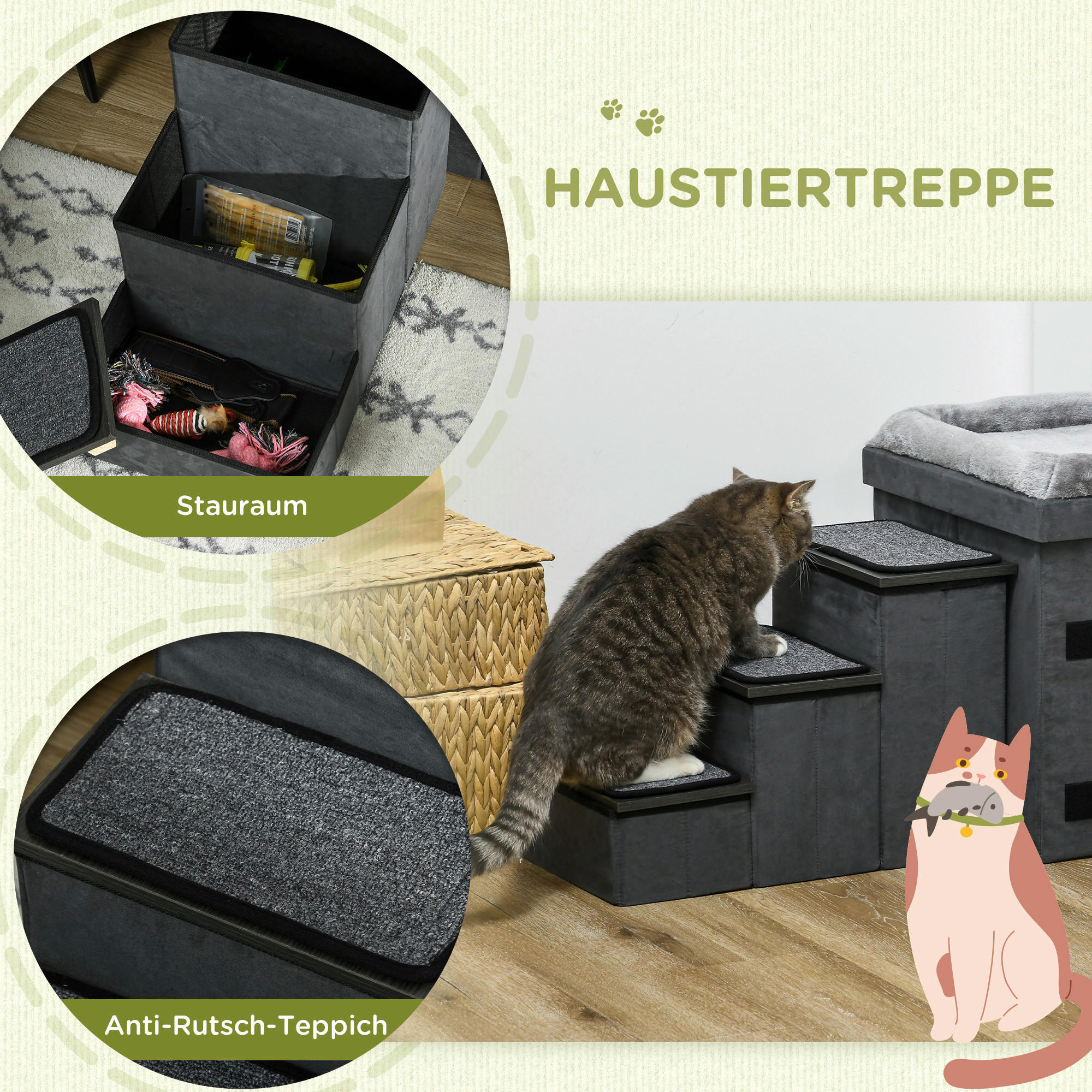 PawHut Katzen-Zubehör grau Edelstahl B/H/L: ca. 50x70x51,5 cm Katzenhütte - grau (51,50/50,00/70,00cm) - PawHut