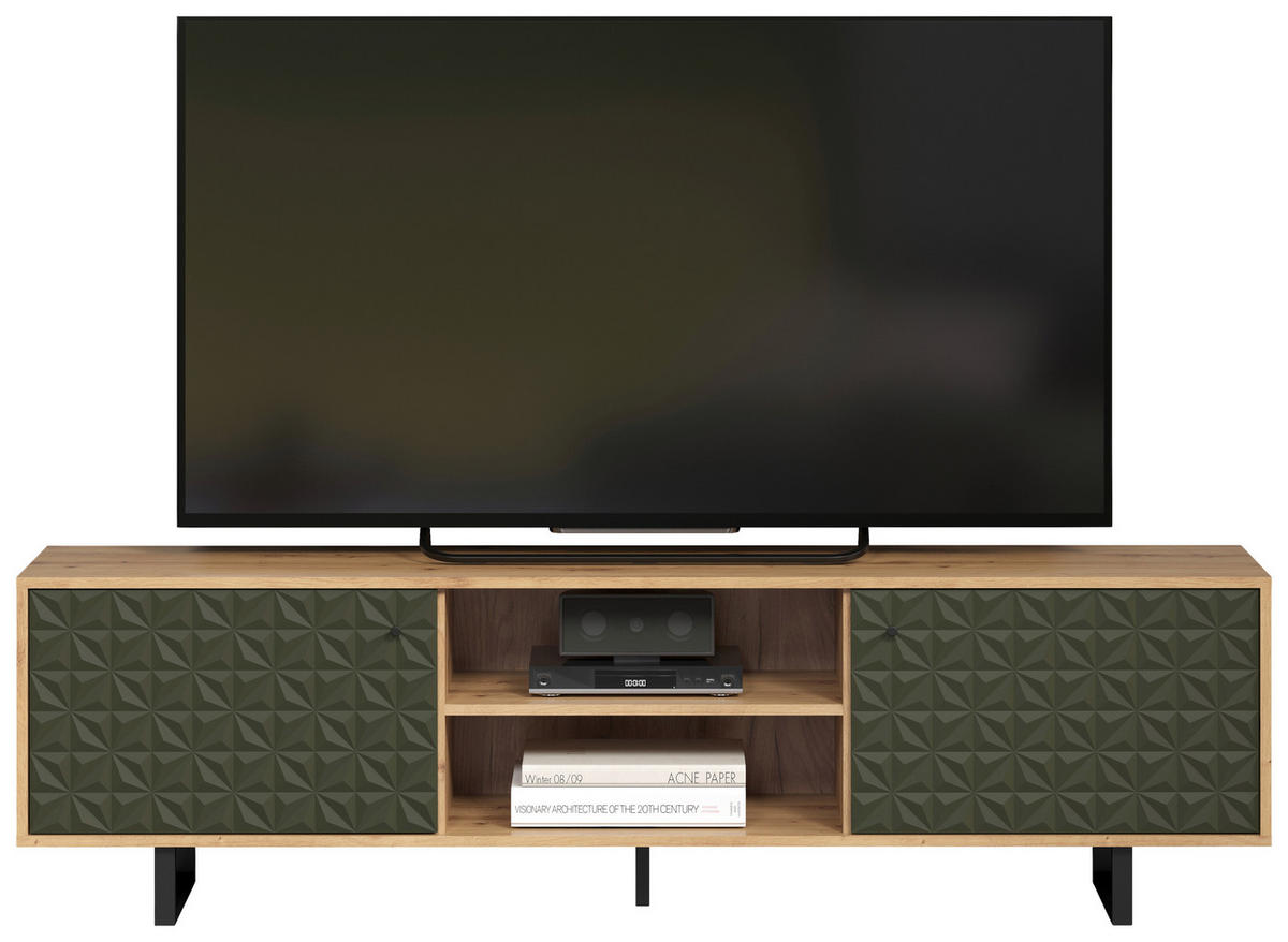 TV-Lowboard Sentra Eiche Artisan Nachbildung grün dunkel B/H/T: ca. 184x52x40 cm Sentra - Eiche/grün (184,00/52,00/40,00cm) - Trendteam