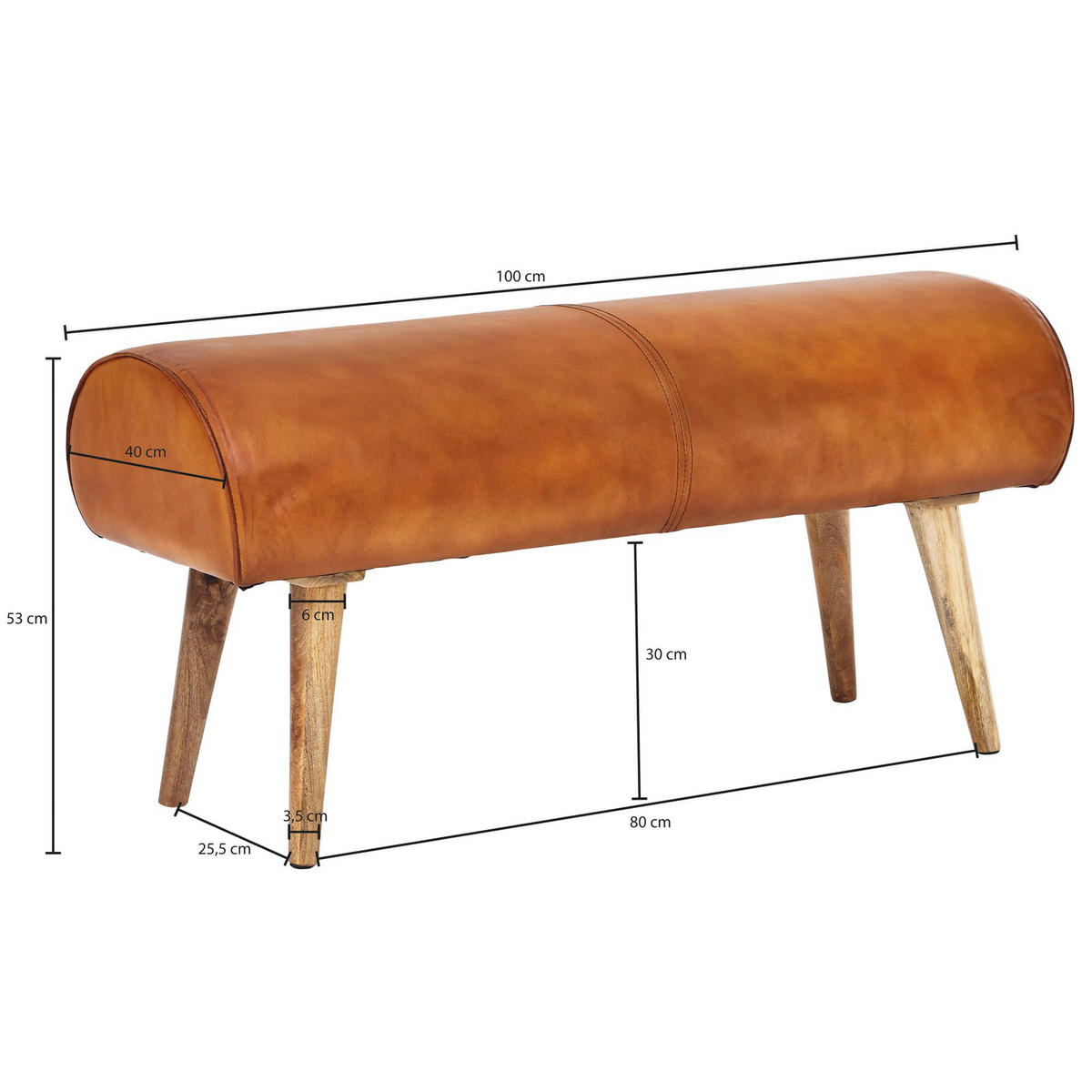 Wohnling Sitzbank natur braun Echtholz Leder Sitzbank - braun/natur - Wohnling