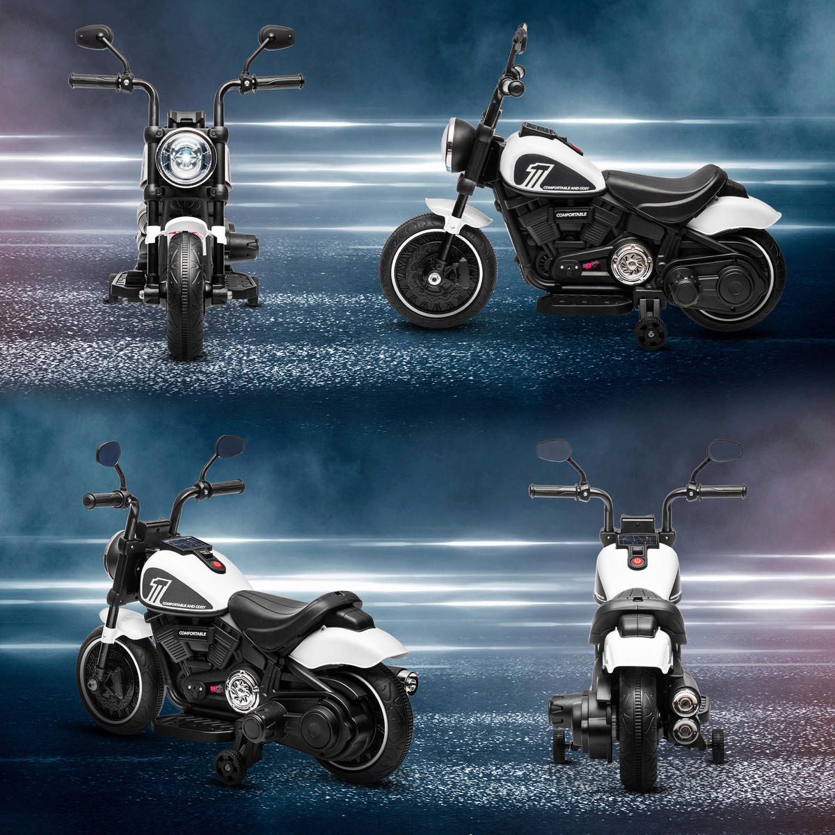 HOMCOM Kinder-Elektromotorrad schwarz B/H/L: ca. 42x57x76 cm Kinder-Elektromotorrad - weiß/schwarz (76,00/42,00/57,00cm) - HOMCOM