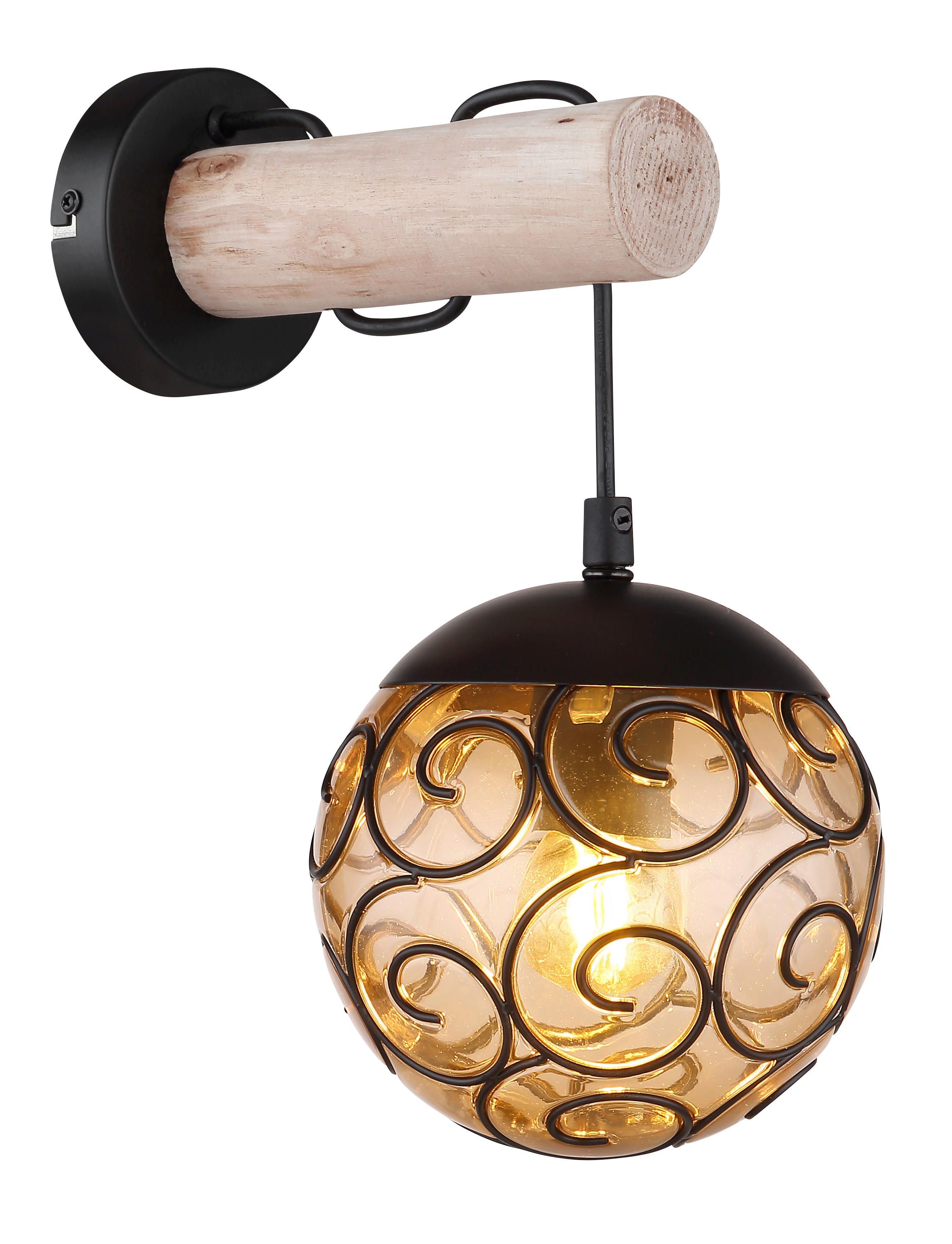 GLOBO Wandleuchte amber schwarz Metall Kunststoff B/H: ca. 15x36 cm E27 1 Brennstellen MAXI - schwarz/amber (15,00/36,00cm) - GLOBO