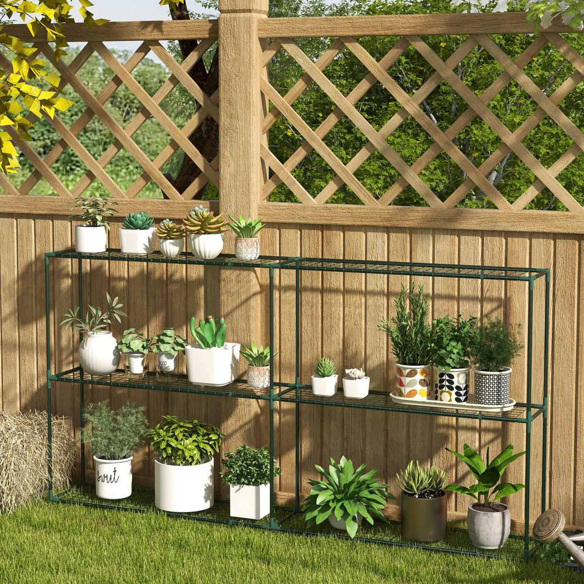 Outsunny Gartenregal dunkelgrün Edelstahl B/H/L: ca. 30x222x114 cm Blumenregal - dunkelgrün (114,00/30,00/222,00cm) - Outsunny