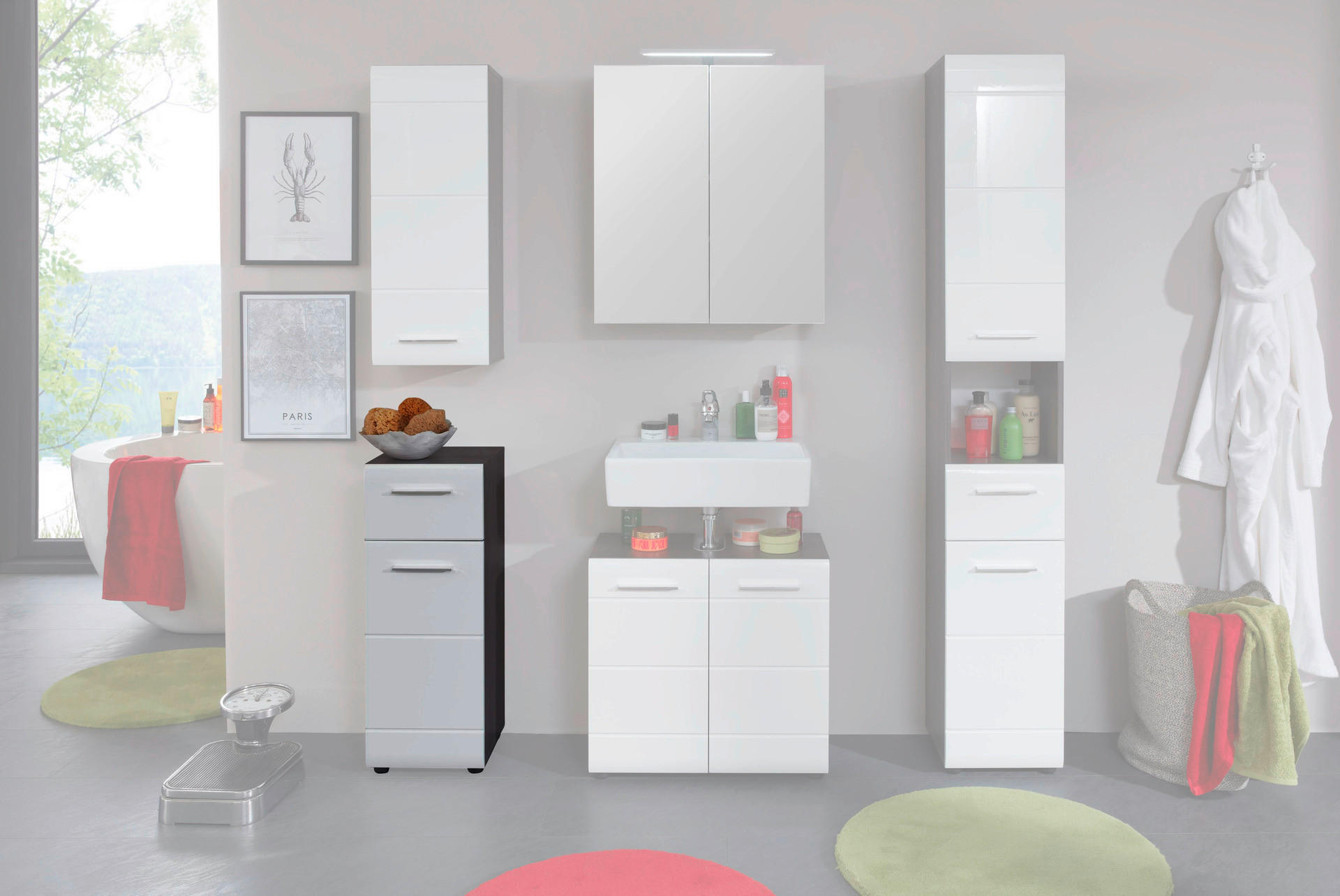 Badkommode Line Rauchsilber Nachbildung weiß Hochglanz B/H/T: ca. 30x79x31 cm Line - weiß (30,00/79,00/31,00cm)