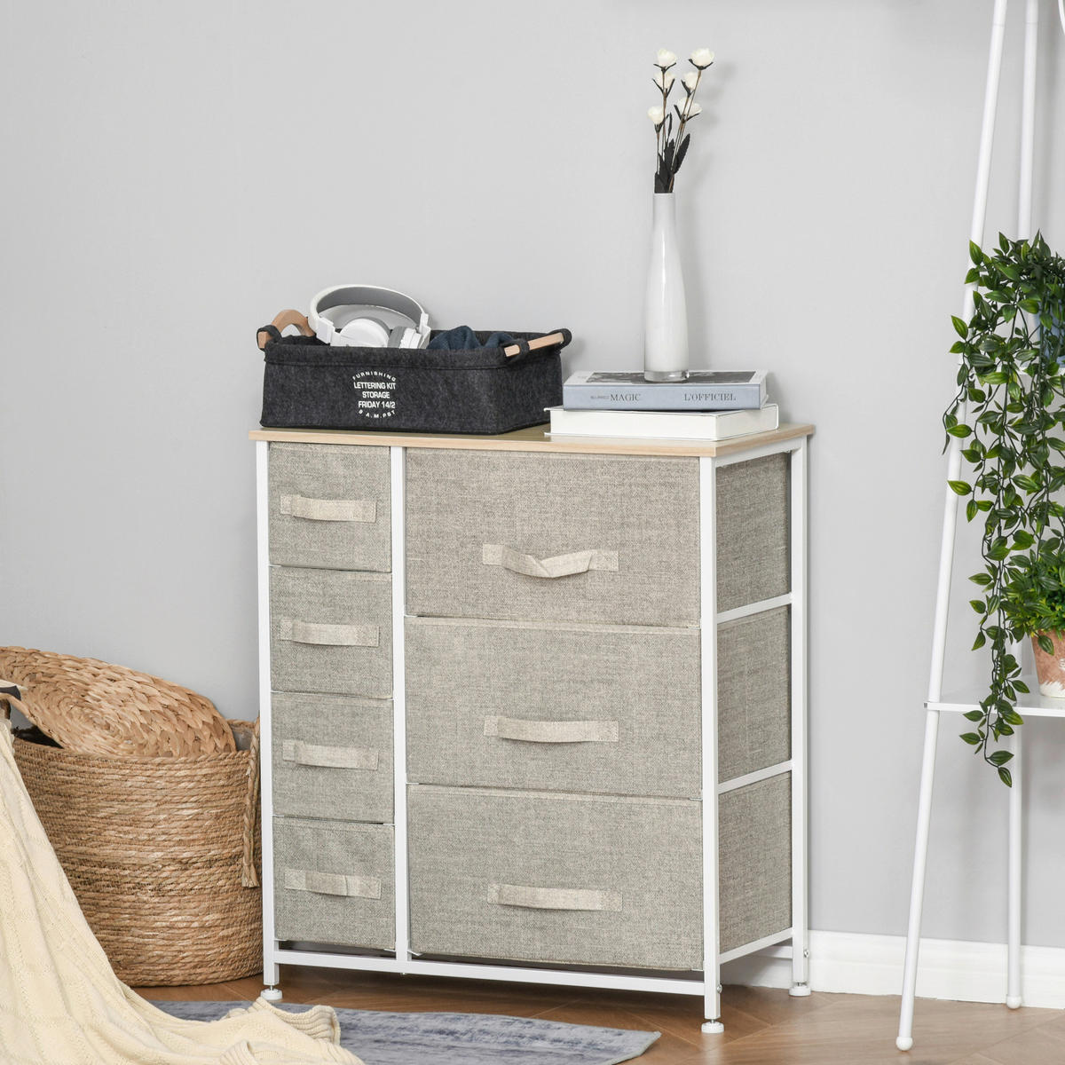 HOMCOM Aufbewahrungsregal hellgrau Polypropylen B/H/L: ca. 30x63,5x71 cm Schubladenschrank - hellgrau (71,00/30,00/63,50cm) - HOMCOM