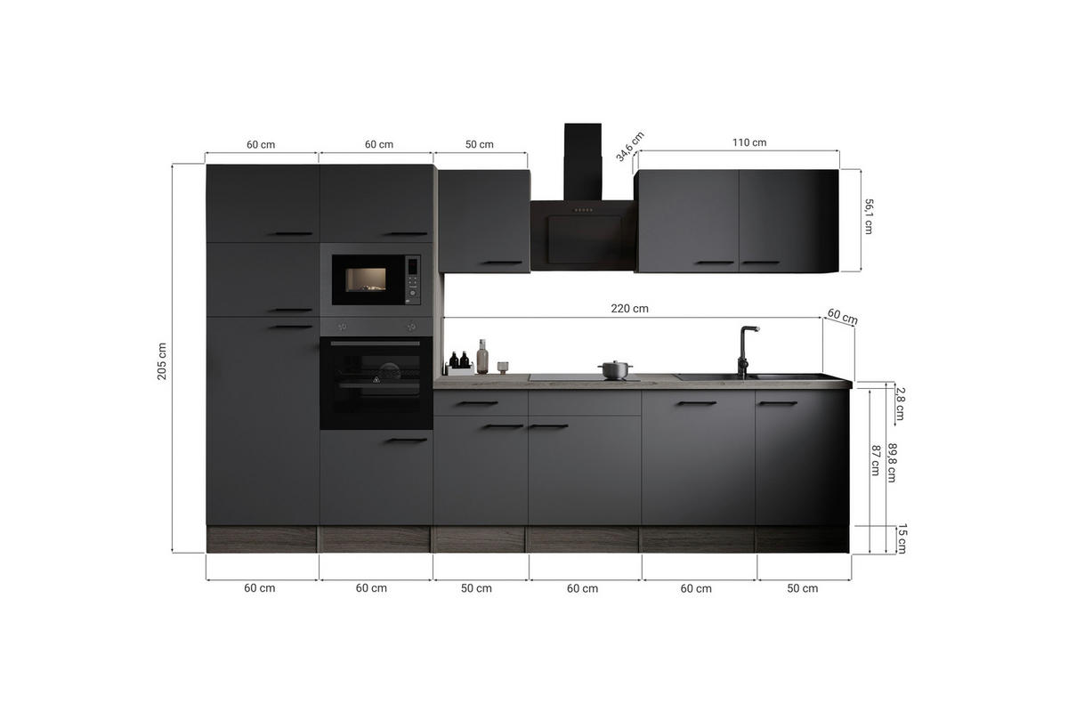 Küchenblock Oliver B/H/T: ca. 340x205x60 cm Oliver - Eiche/grau (340,00/205,00/60,00cm) - Respekta
