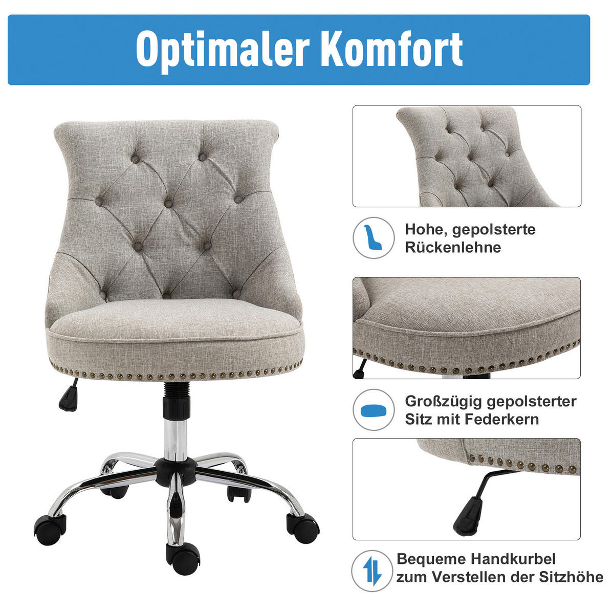 Drehstuhl 836-117 grau 836-117 - grau (54,00/84,00/65,50cm) - HOMCOM