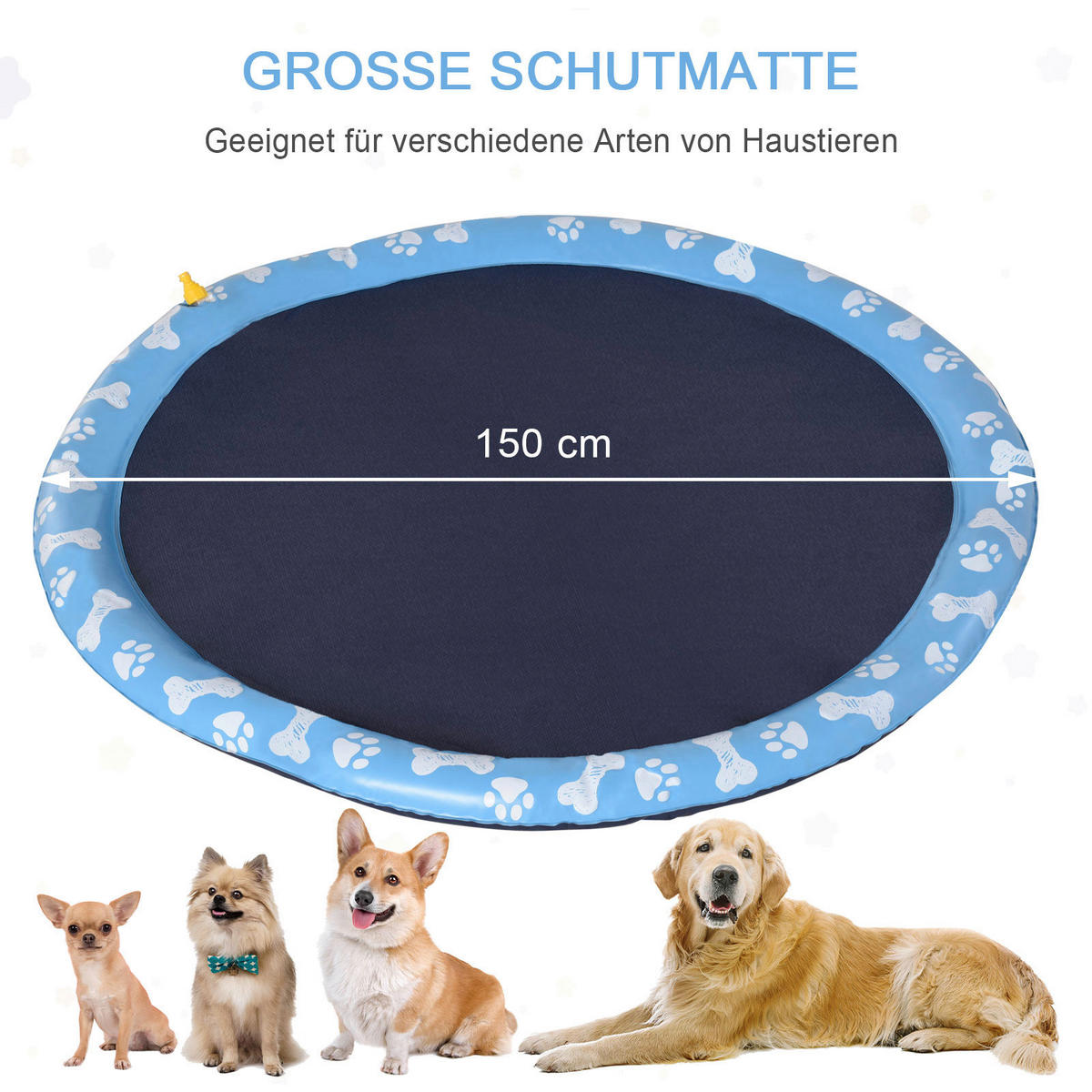 PawHut Hunde-Planschbecken blau Kunststoff B/H/L: ca. 150x1x150 cm Hunde-Planschbecken - blau (150,00/150,00/1,00cm) - PawHut