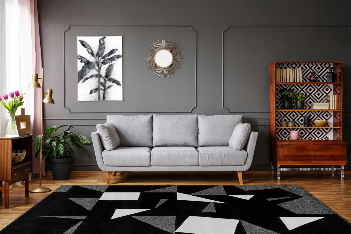 Arte Espina Kurzflorteppich Spirit Frisee 3108 schwarz B/L: ca. 140x200 cm Spirit Frisee 3108 - weiß/schwarz (140,00/200,00cm) - Arte Espina